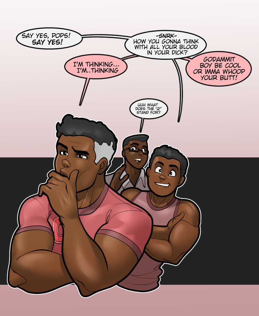 2022 3boys archie_comics chuck_clayton clothed clothing coach_clayton dark-skinned_male dilf eugene_jefferson father_and_son female_out_of_frame fully_clothed like_father_like_son male_only multiple_boys muscular muscular_male ogling older_male pondering rabies-t-lagomorph teen_boy teenager thinking