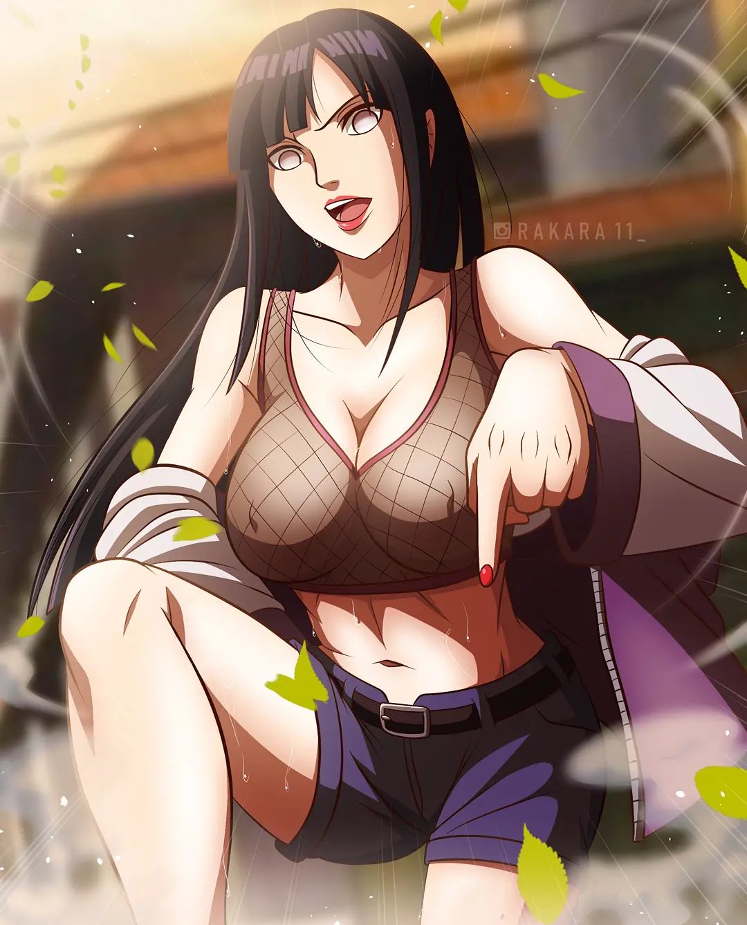 1girls, black hair, black-haired female, breasts, cleavage, female, fishnets, huge breasts, hyuuga hinata, hyuuga hinata (naruto: road to ninja), linea alba, naruto, naruto (series), naruto shippuden, naruto: road to ninja, nipples visible through clothing, purple hair, rakara11