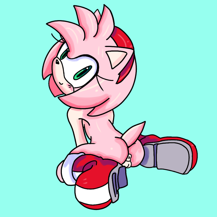 amy_rose anus blush boots clothing female ffisf footwear fur furry furry_only genitals green_eyes hair hedge humanoid looking_back mammal mostly_nude naked nude pink_body pink_fur pink_hair pussy sega solo sonic_(series) sonic_the_hedgehog_(series) tail