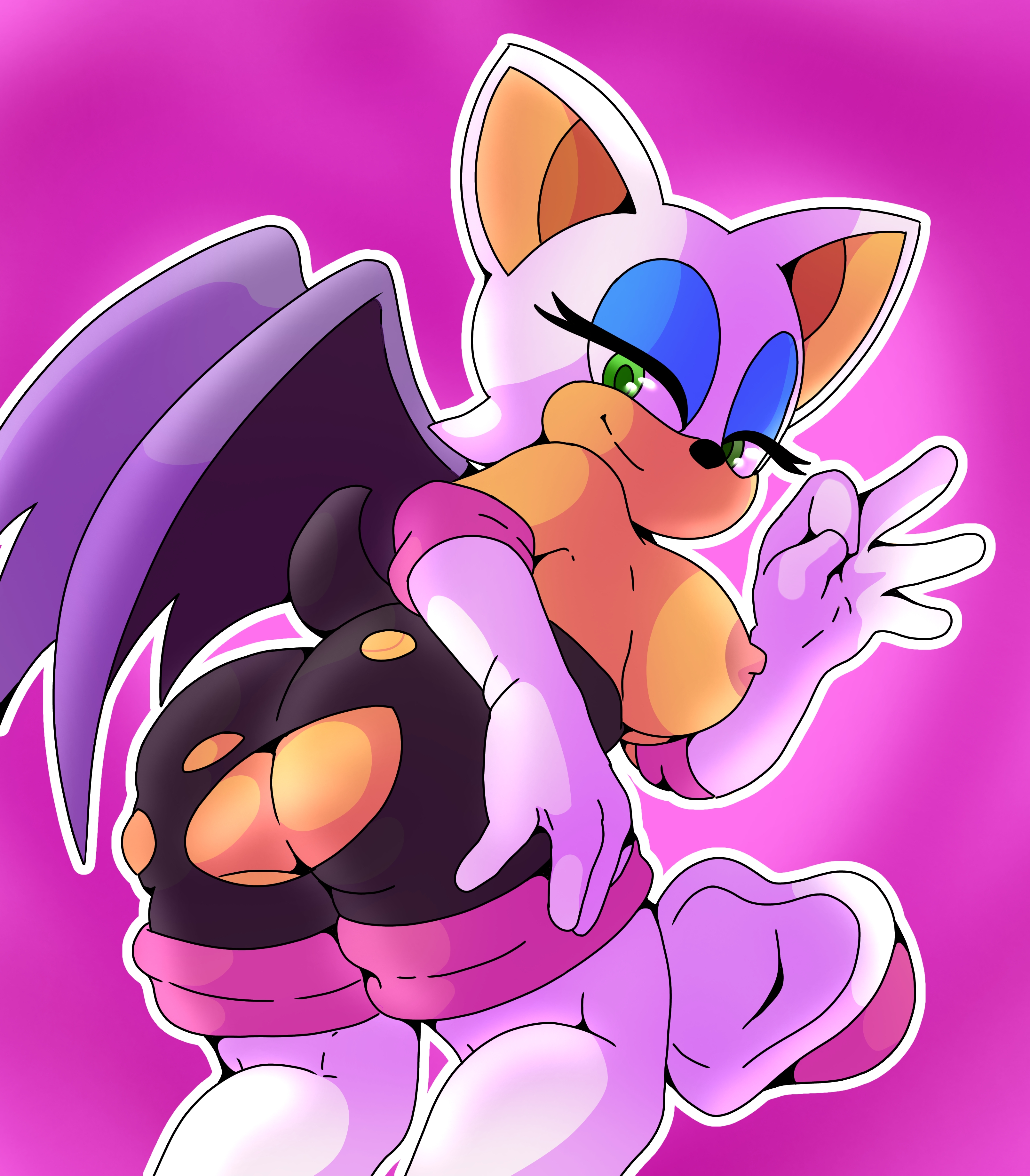 ass, bat, bat wings, big ass, big breasts, breasts, female, frederickjdraws, furry, furry only, leggings, rouge the bat, sonic (series), sonic the hedgehog (series), tail, torn clothes, wings