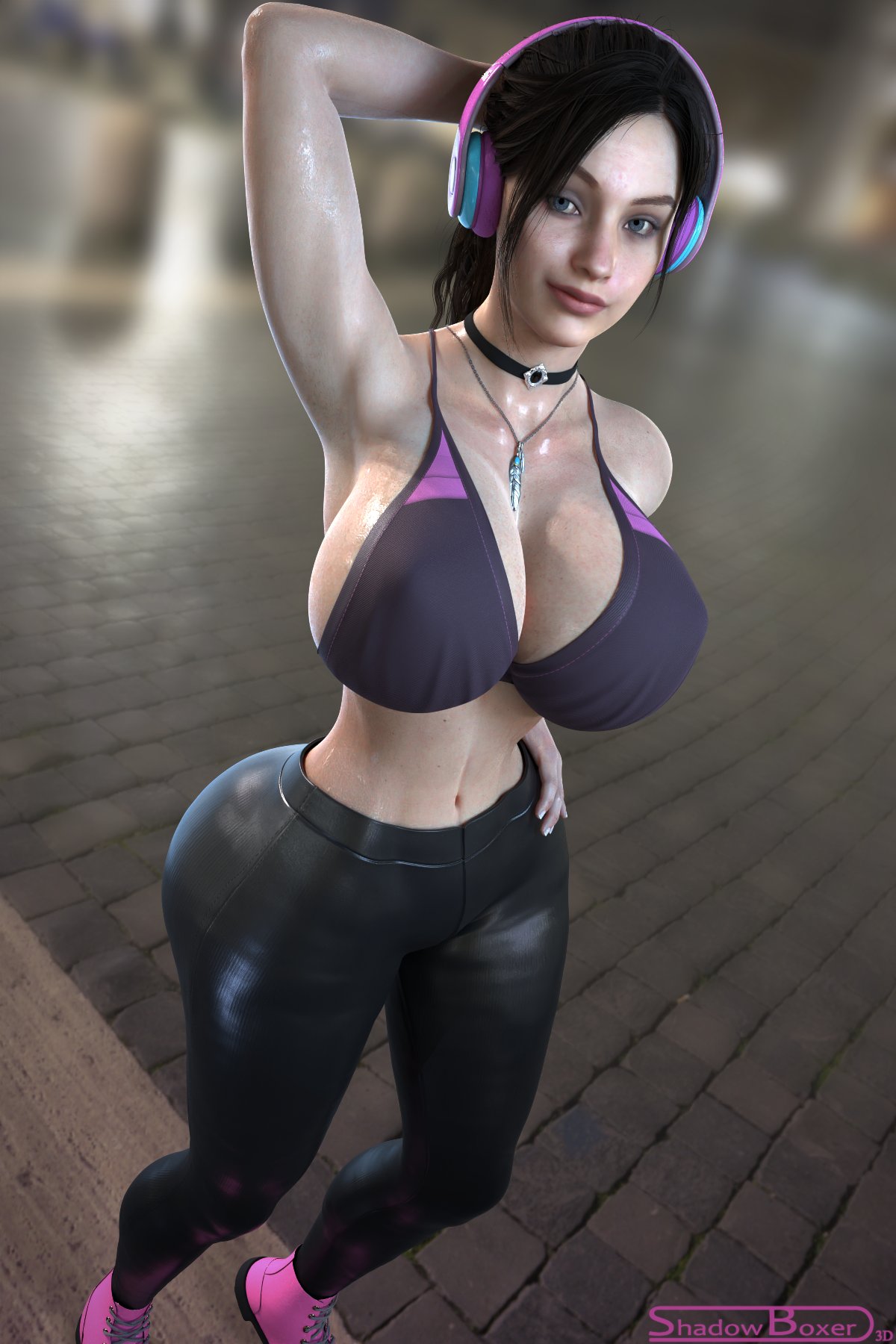 1girls, 3d, ass, big ass, big breasts, breasts, capcom, claire redfield, clothed, female, huge ass, huge breasts, leather pants, resident evil, resident evil 2, shadowboxer, solo, solo female, tagme, wide hips