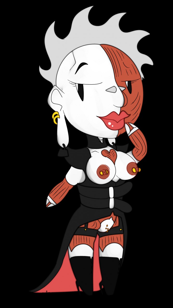 belts cenobite chibi dress earrings exposed_muscle female garter_belt heels hellraiser horror lips muscle nelsonnoir nightmare_waifu nipple_piercing solo solo_female solo_focus