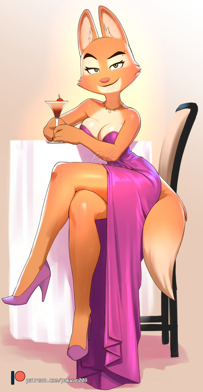 2020s, 2022, anthro, artist name, beverage, big breasts, breasts, canine, canine humanoid, chair, cherry, cleavage, clothed, crossed legs, diane foxington, dreamworks, dress, eyebrows, eyelashes, female, female only, fox, fox humanoid, fur, furry, furry female, furry only, green eyes, heels, high heels, legs crossed, looking at viewer, mammal, mammal humanoid, necklace, no humans, orange body, orange fur, pakwan008, patreon, patreon url, patreon username, pink nose, purple dress, sitting, sitting on chair, smile, smiling at viewer, solo, solo female, table, tagme, tan body, tan fur, the bad guys, url, white sclera