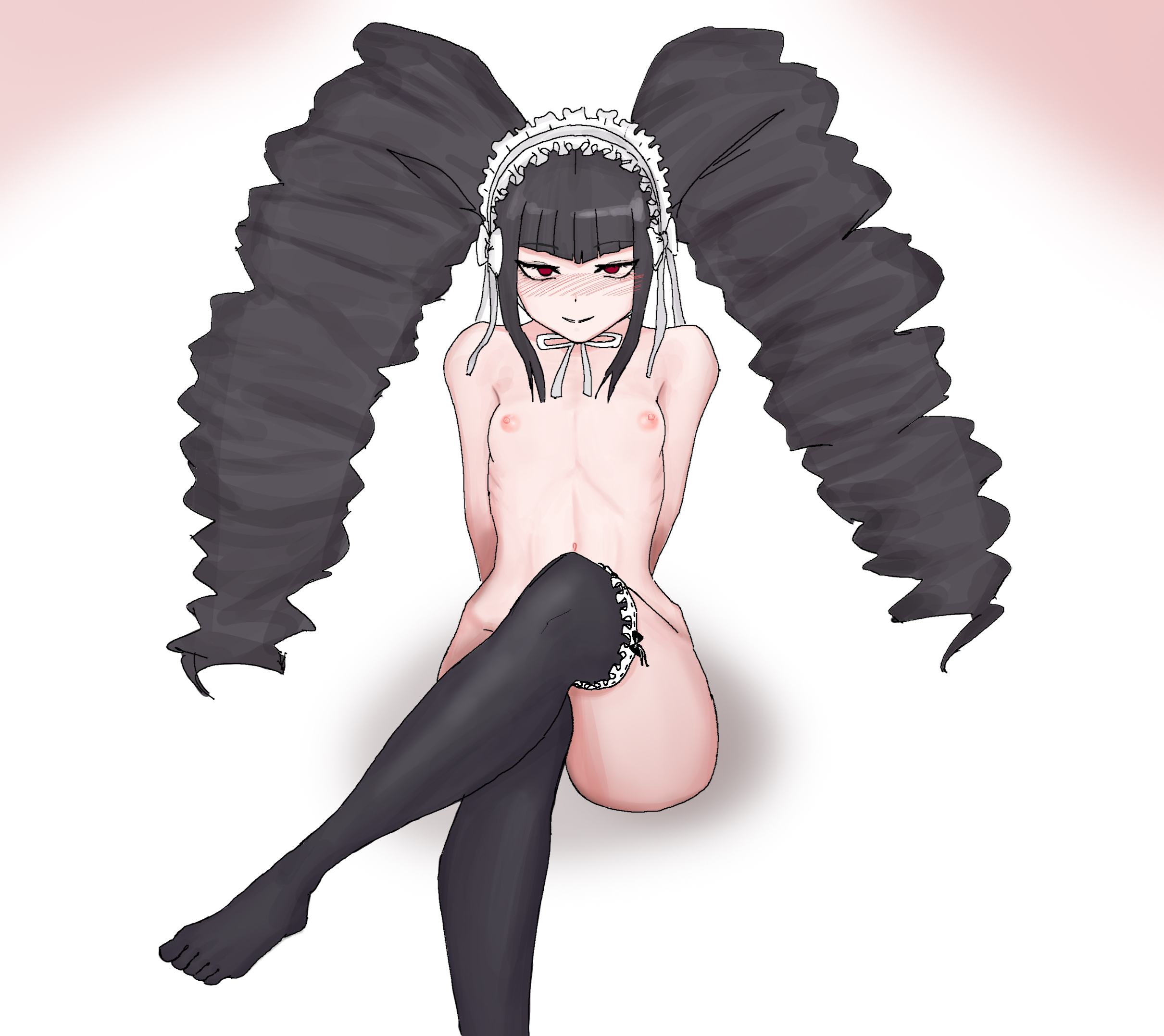 1girls, breasts, celestia ludenberg, completely nude, danganronpa, danganronpa 1, danganronpa: trigger happy havoc, drill hair, feet, female, female only, human, nude, nude female, seongkun, small breasts, solo, straight hair, thighhighs