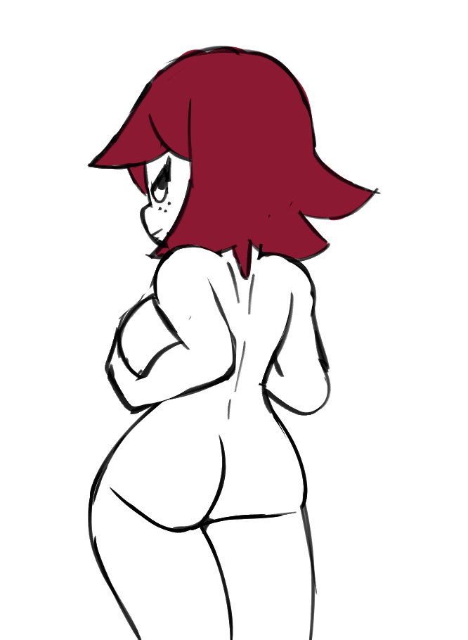 1girls, ass, breast grab, breasts, female, female only, freckles, from behind, grabbing own breast, kim pine, looking at viewer, monamania, naked, naked female, nude, nude female, red hair, scott pilgrim, sketch, solo, solo female, thick thighs