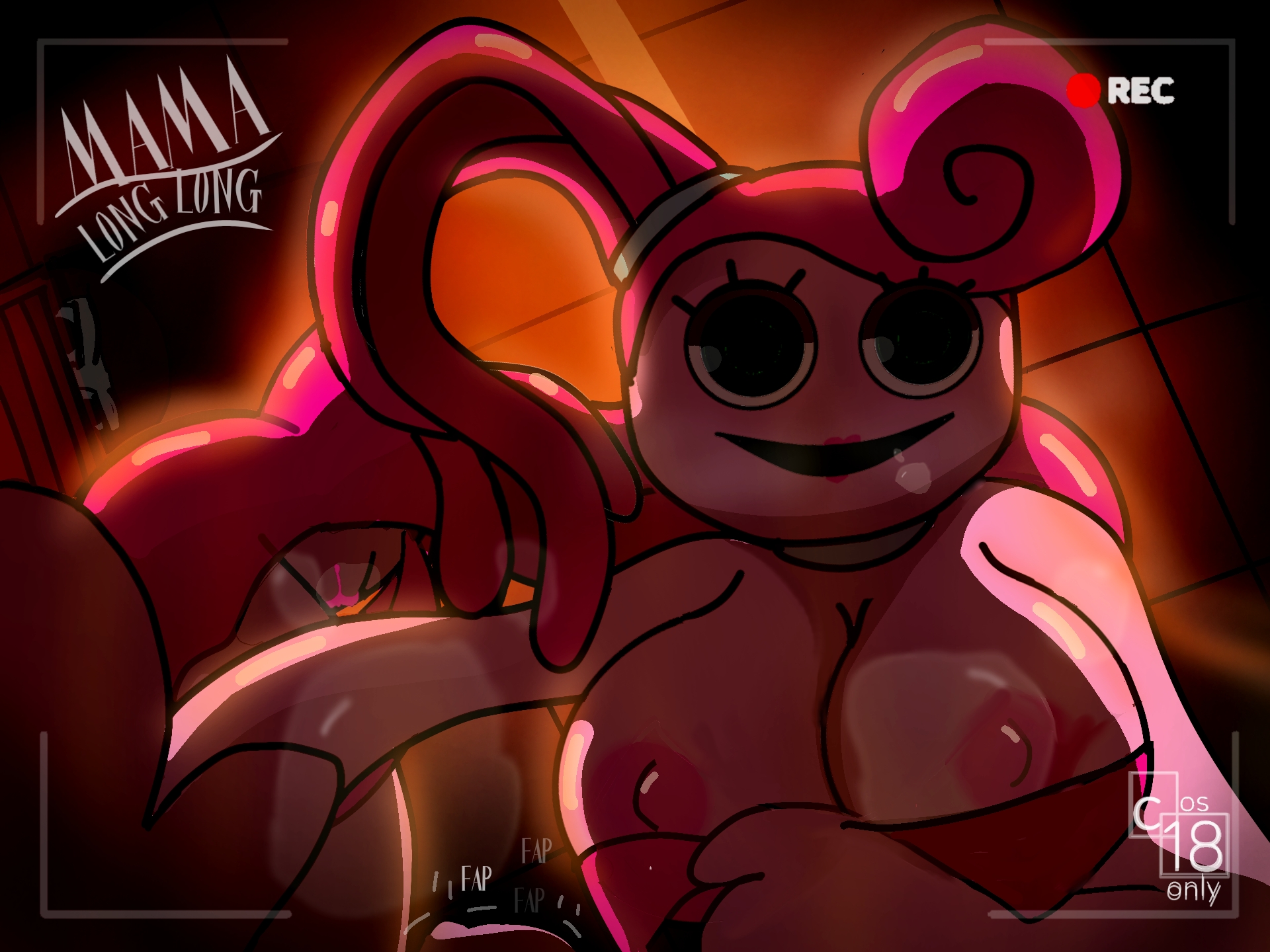 breasts, breasts bigger than head, cos-18only, drooling, elastic, female, female only, larger female, mommy long legs, nude, pink hair, pink lipstick, pink nipples, pink skin, poppy playtime, pussy, ratnhiss99, shiny skin, signature, solo, toy, video game character, video games, wet pussy