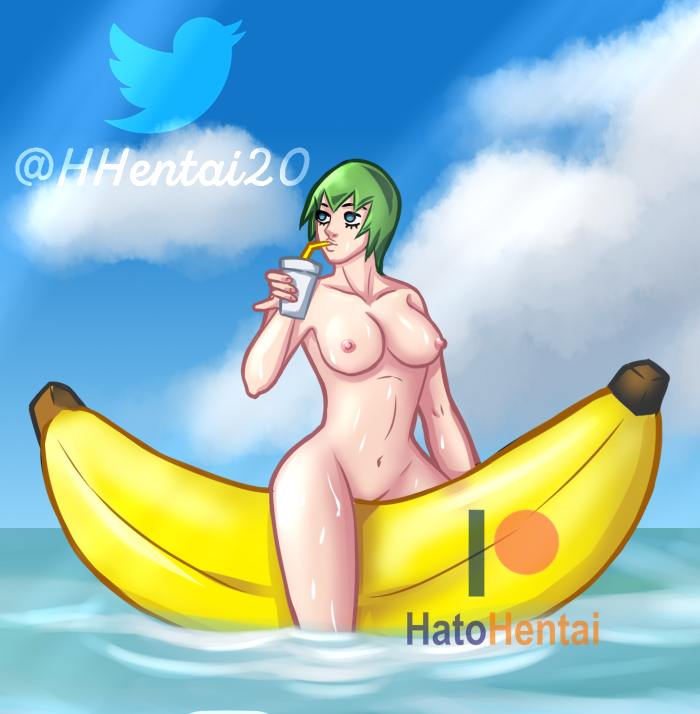 2022 banana banana_boat beach blue_eyes breasts drink foo_fighters green_hair hhentai20 jojo's_bizarre_adventure nipples nude patreon stone_ocean twitter_username white_body white_skin