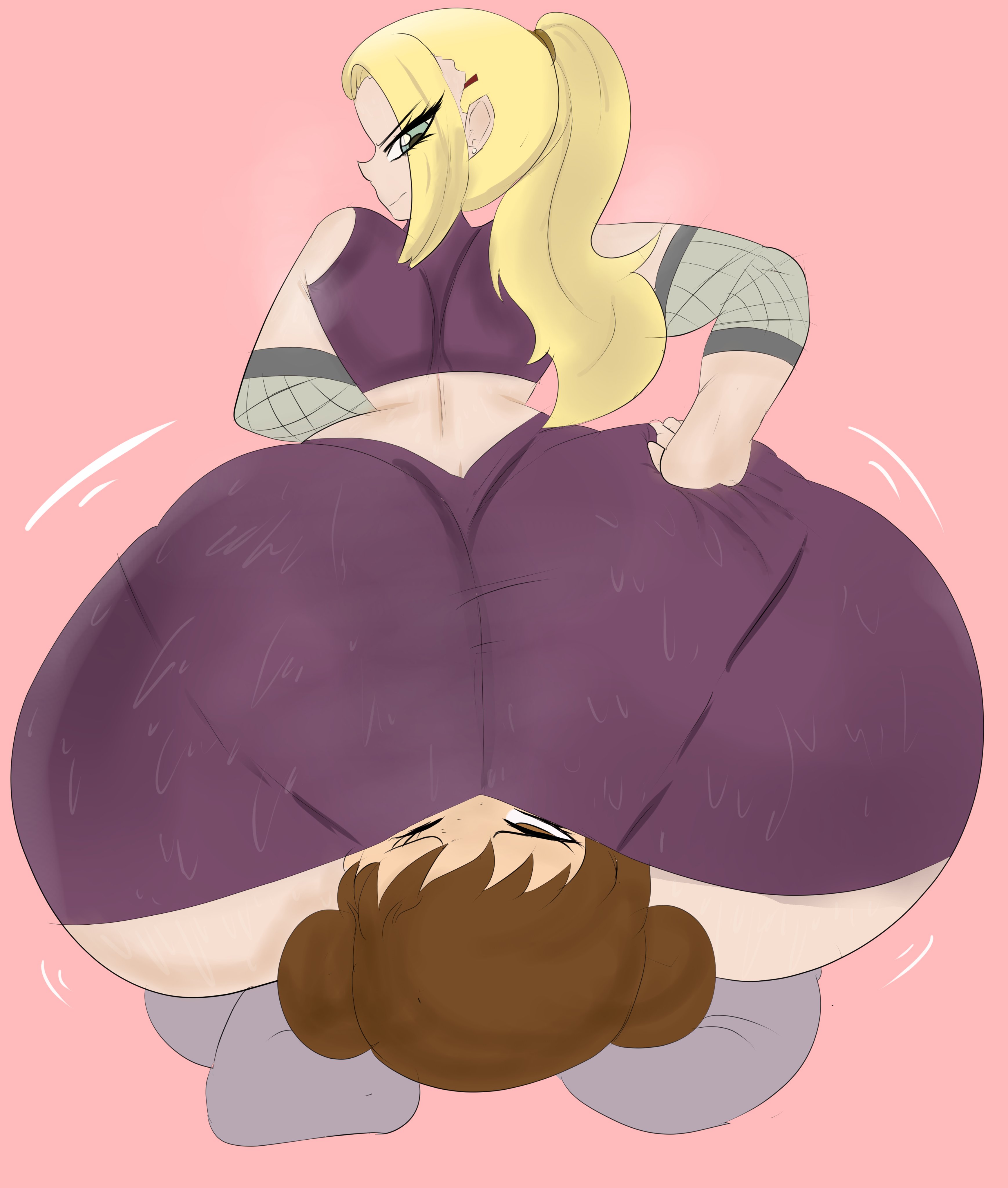 2girls, ass, ass on face, ass sweat, big ass, big butt, blonde hair, blue eyes, brown eyes, brown hair, double bun, facesitting, female, huge ass, ino yamanaka, looking back, melissaalli, multiple females, multiple girls, naruto, naruto (series), naruto shippuden, ponytail, rear view, sweat, tenten, yuri