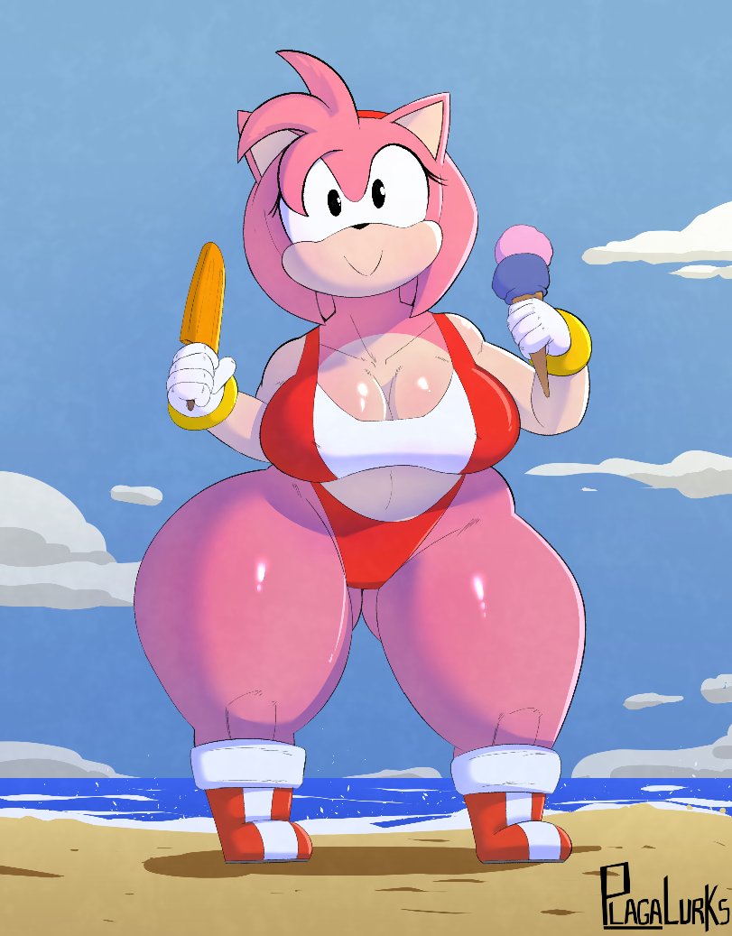 amy rose, beach, big breasts, breasts, female, plaga, sega, sonic (series), tagme, thick thighs, thunder thighs, wide hips