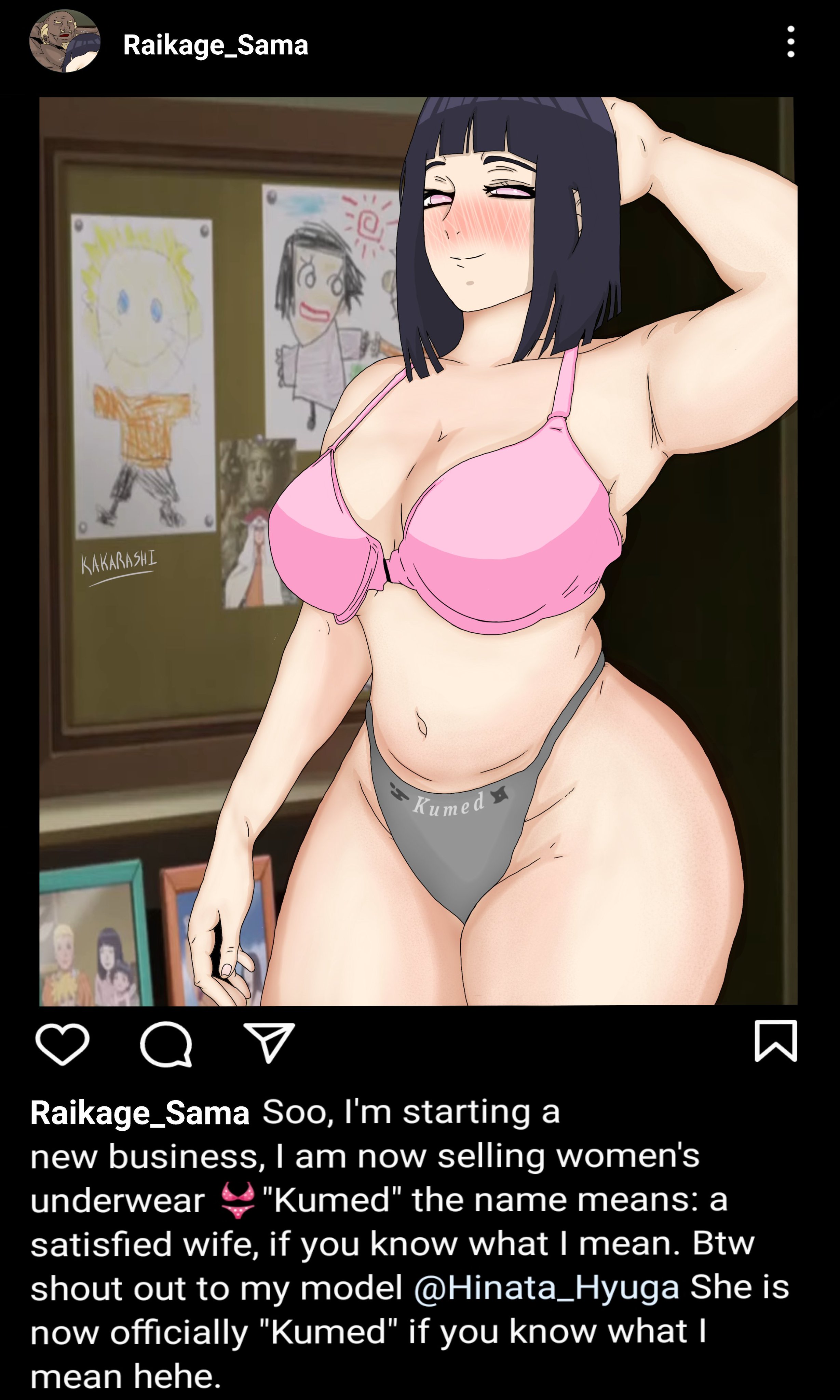 1girls, big breasts, blush, bob cut, boruto: naruto next generations, bra, breasts, cheating, cheating wife, cleavage, clothing, curvaceous, curvy, curvy figure, english text, female, female focus, female only, grey panties, hyuuga hinata, instagram, kakarashi, large breasts, light skin, light-skinned female, looking at viewer, mature, mature female, medium hair, milf, narrowed eyes, naruto, naruto (series), netorare, nose blush, ntr, pale skin, pale-skinned female, panties, partially clothed, pink bra, pink eyes, pose, posing, raikage, shoulder length hair, shounen jump, smile, smiling, standing, text, thick thighs, thighs, underwear, uzumaki hinata, voluptuous, wide hips