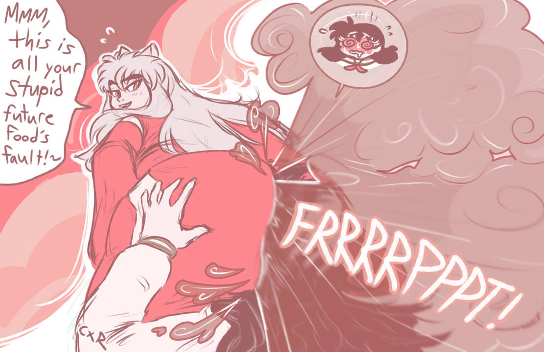 1boy 1girls artist_request ass big_ass big_butt fart fart_cloud fart_fetish farting farting_in_face farting_on_face farts inuyasha inuyasha_(character) kagome_higurashi not_my_art