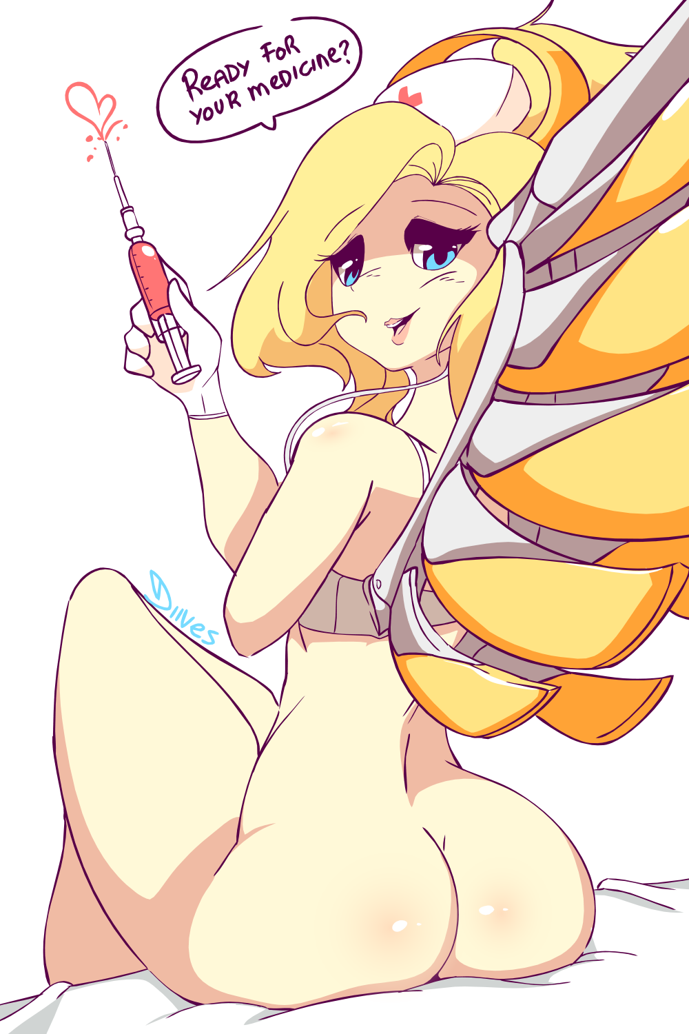 1girls ass blizzard_entertainment color colored diives female light-skinned_female low_res mercy overwatch