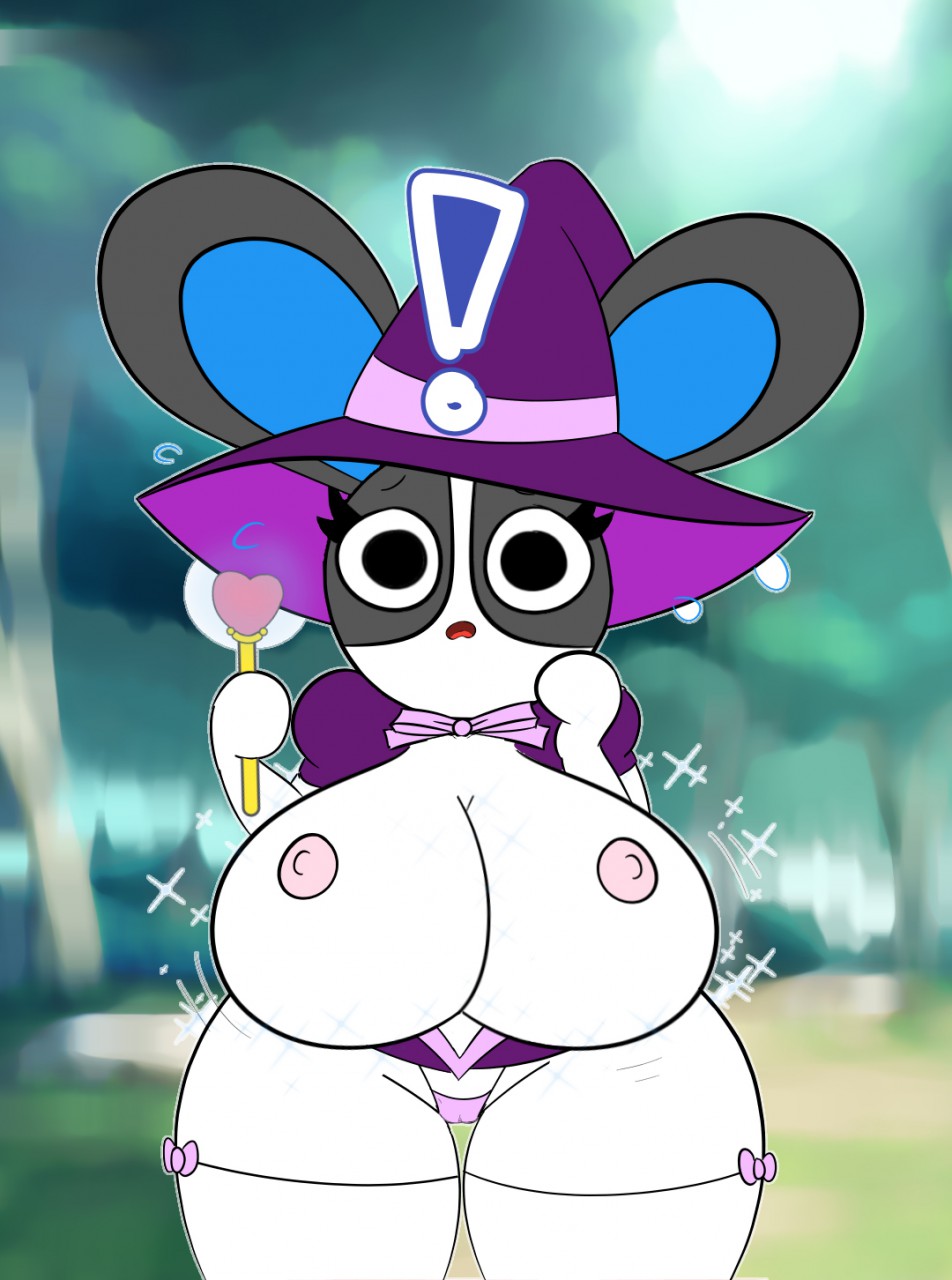 ! 1girls animal_crossing anthro astrolonaut big_breasts bow bra breast_expansion breasts bunny bunny_ears dotty_(animal_crossing) eyelashes eyes female female_only magic magic_wand nintendo nipples panties shirt shocked shocked_expression skirt tagme underwear vagina witch_hat year_request