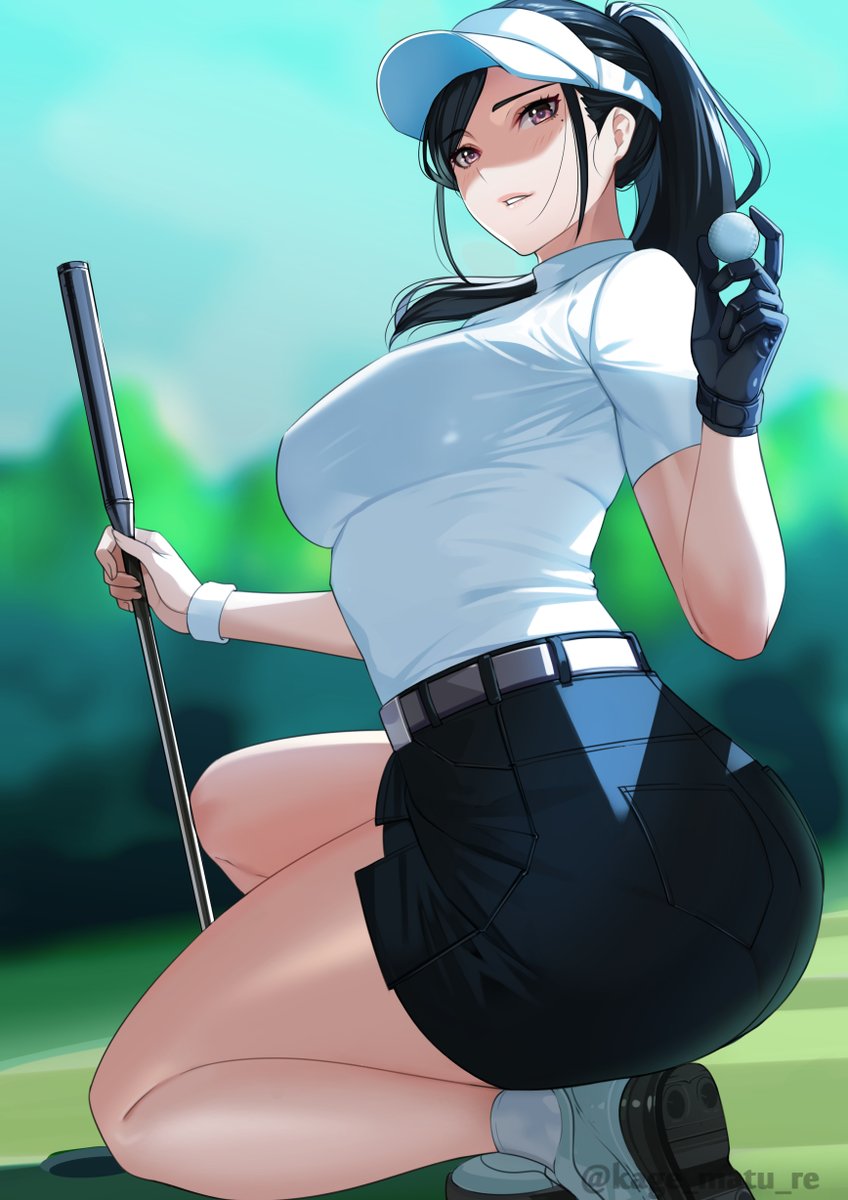 1girls artist_name big_ass black_hair golf kagematsuri original_character tight_clothing