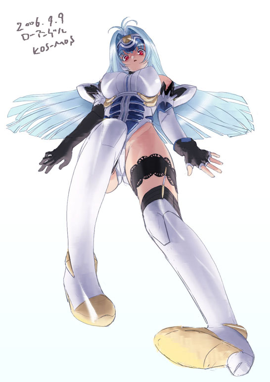 1girls breasts female from_below kiyama_satoshi kos-mos long_hair red_eyes solo thighhighs xenosaga xenosaga_episode_i