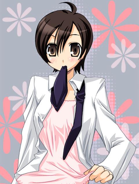 color dark_hair exif_thumbnail_surprise female fujioka_haruhi haruhi_fujioka human mouth_hold nicky_(pipin) ouran_high_school_host_club pale_skin short_hair solo tomboy