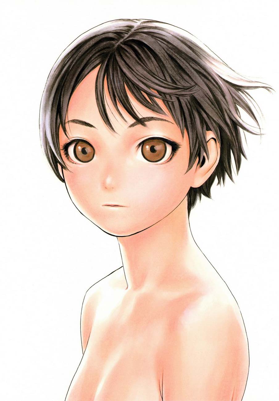 brown_eyes brown_hair bust_portrait color female female_only highres human looking_aside looking_at_viewer original pale_skin range_murata short_hair side_view solo