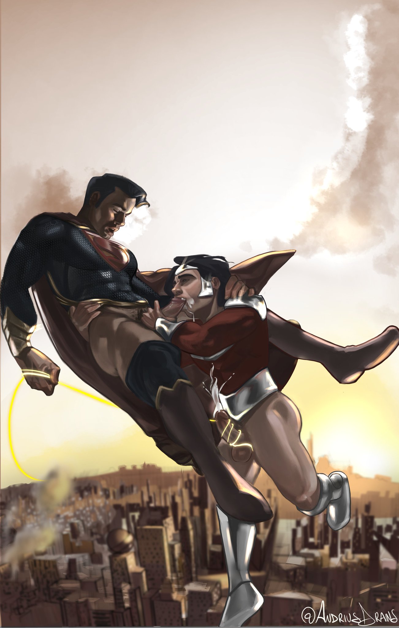 2boys actor andriusdraws blowjob blowjob_face bottomless celebrity clark_kent cum cum_in_mouth cumming cumming_together dc_comics dc_extended_universe erect_penis erection flying gal_gadot gay gay_sex genderbend genderswap hard_on henry_cavill in_character kal-el male male_only muscles muscular muscular_male oral oral_sex pants_down pleasure_face rule_63 superman superman_(series) wonder_woman wonder_woman_(series) yaoi