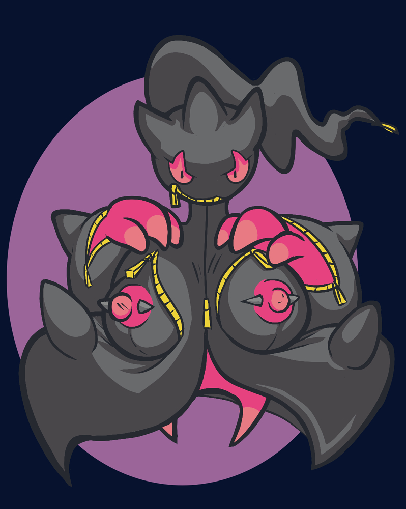 banette female feral leptail mega_banette mega_evolution nintendo nipples pink_body pink_eyes pink_nipples pokémon_(species) pokemon solo video_games zipper zipper_down zipper_mouth