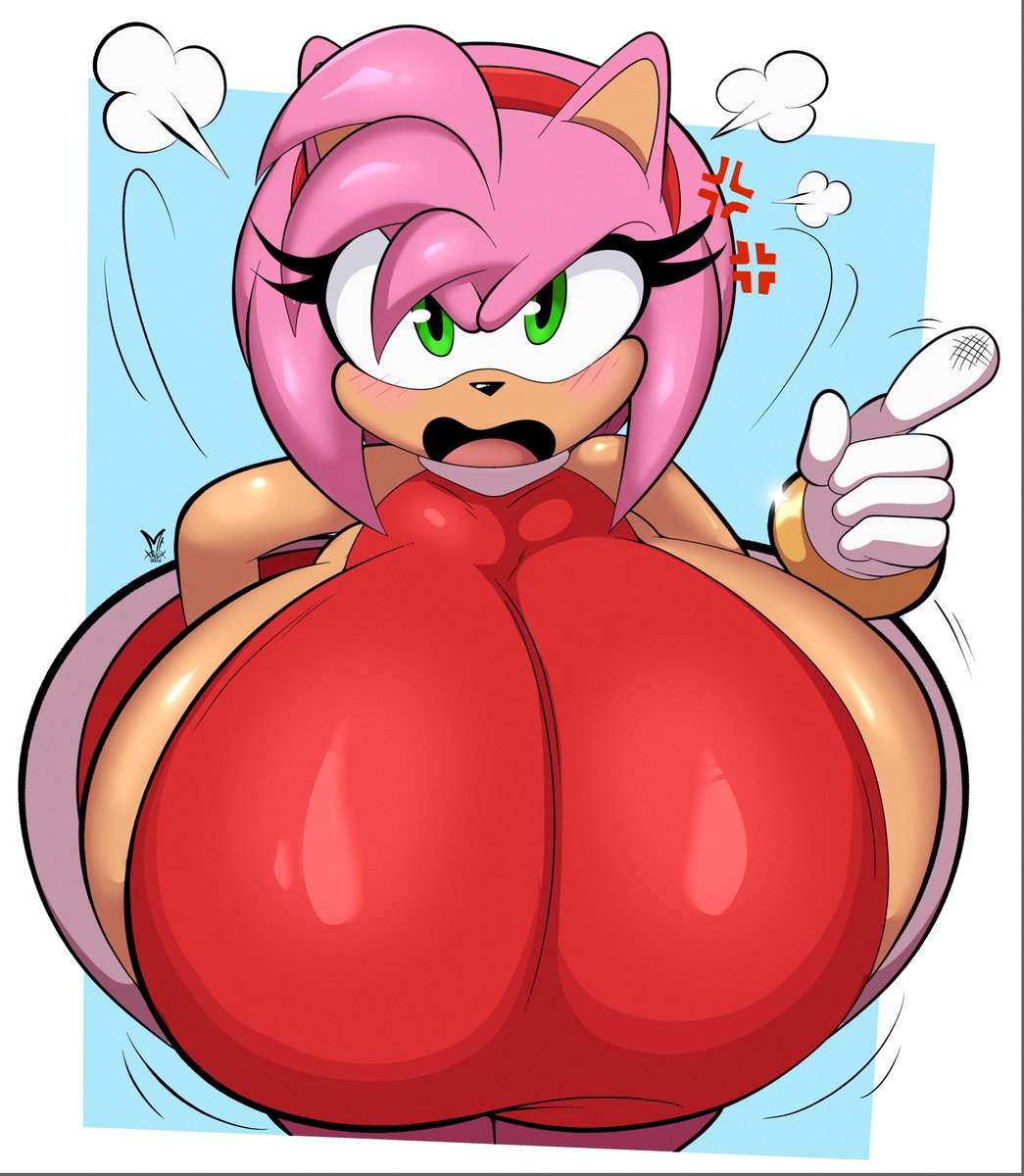 amy rose, anthro, big breasts, breasts, female, female only, furry, furry female, green eyes, huge breasts, large breasts, looking at viewer, mrxrickyx, sonic (series), tagme, top heavy