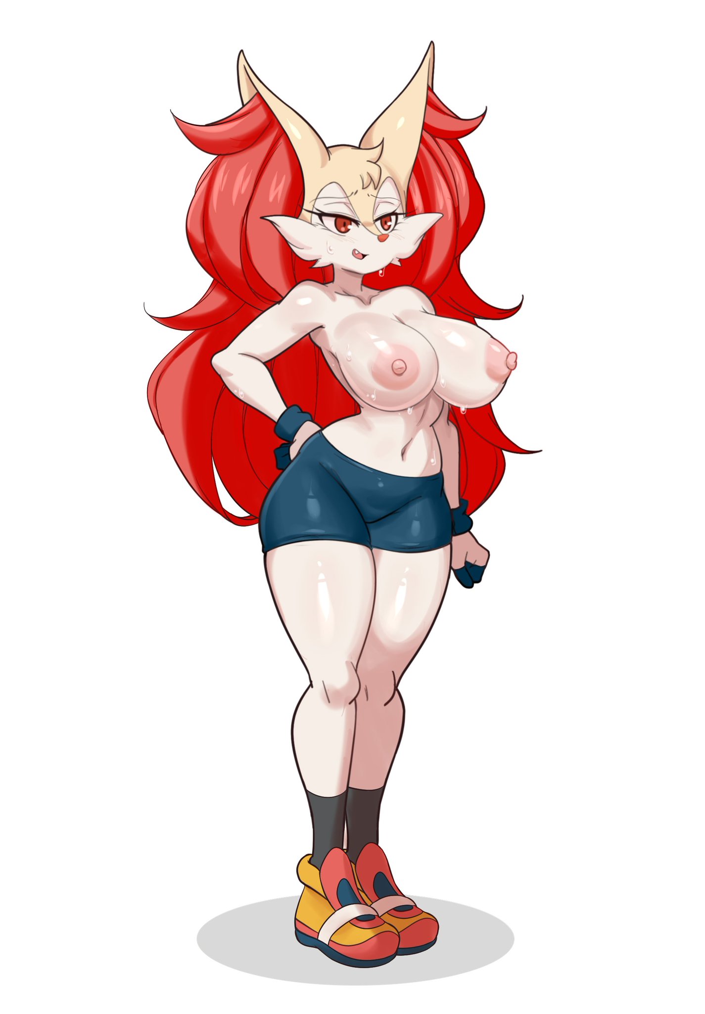 big breasts, braixen, bray (lucyfercomic), breasts, cleavage, female, furry, huge breasts, lucyfercomic, nipples, pokemon, pokemon (species), tagme, thick thighs, wide hips