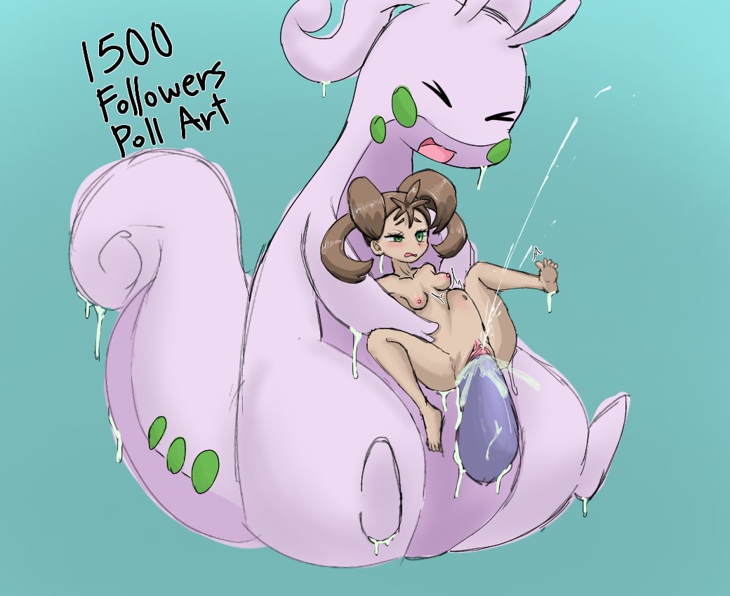 1boy 1girls 2022 ahe_gao big_penis blue_background bodily_fluids breasts brown_hair clitoris closed_eyes duo ejaculation feet female feral genital_fluids genitals goodra green_eyes hair huge_cock human interspecies looking_pleasured male male/female male_goodra mammal milestone_celebration navel nintendo nipples one_eye_half-closed penis pink_body pokémon_(species) pokemon pokemon_(species) pokemon_xy pokephilia pussy_ejaculation pussy_juice pussy_juice_on_penis saeko_art shauna_(pokemon) simple_background size_difference slime small_breasts stomach_bulge stretched_pussy toes video_games young