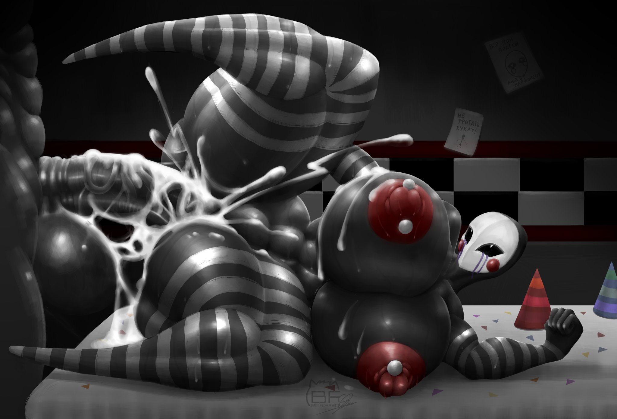 1girl, 1girls, 2d, borisfed, color, cum, cum in pussy, cum inside, digital media (artwork), ejaculation, female, five nights at freddy's, five nights at freddy's 2, fnaf, marionette (fnaf), pierced nipples, puppet (fnaf), rolling eyes, straight, tagme, vaginal penetration