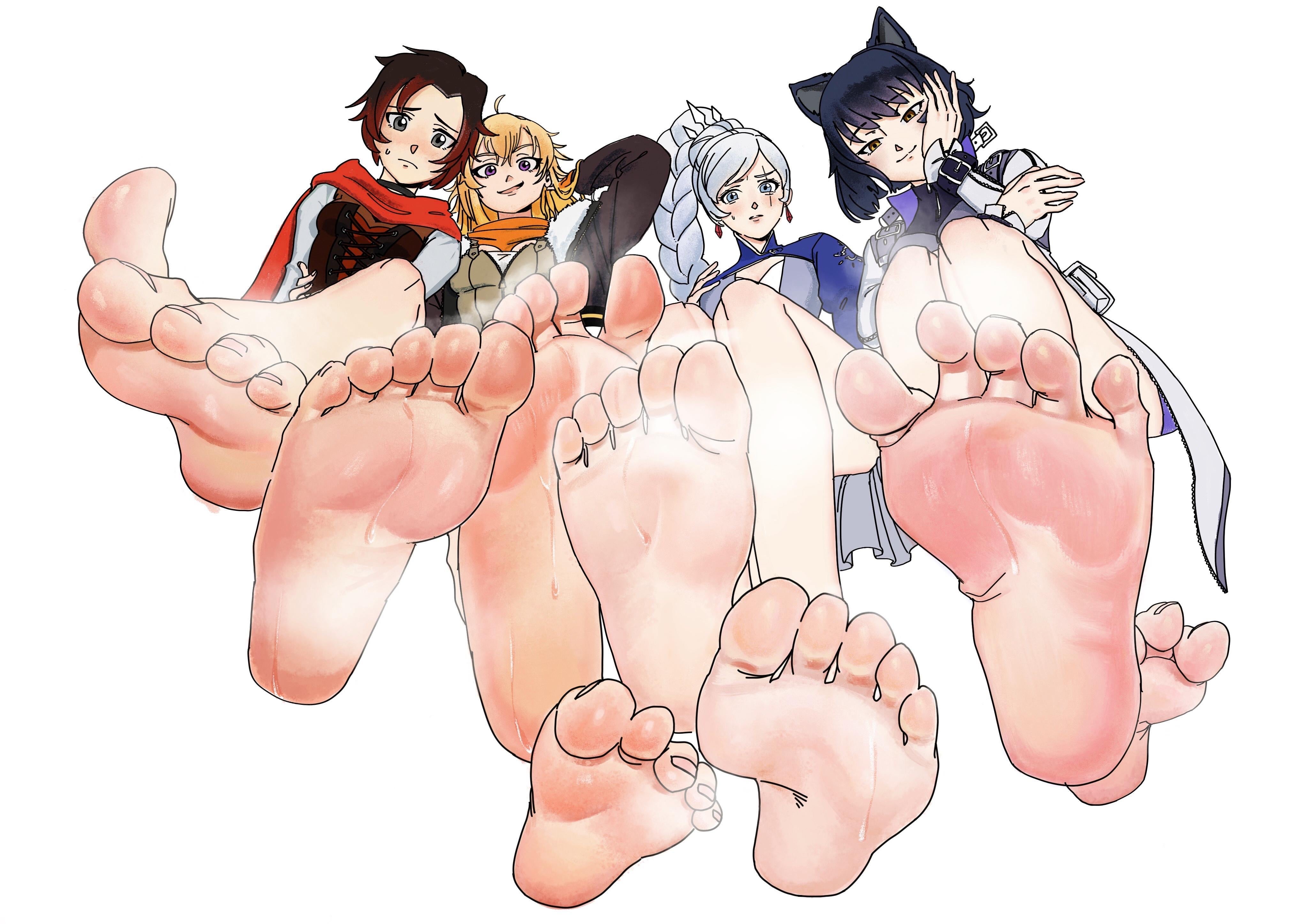 4girls, artist request, blake belladonna, feet, female, female only, foot fetish, foot focus, ruby rose, rwby, steam, team rwby, toes, weiss schnee, yang xiao long