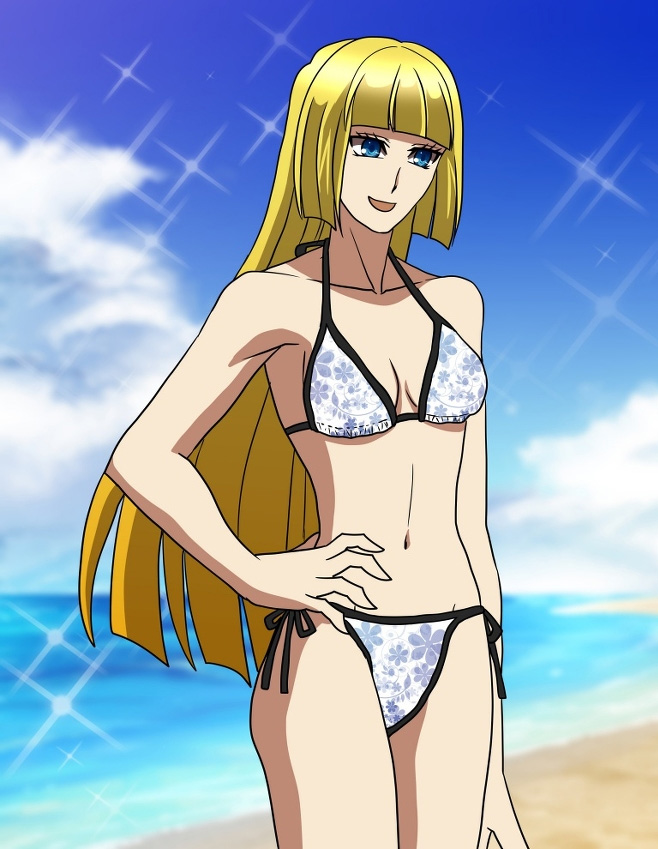 1girls 72zzhousen alluring bangs beach bikini blonde_hair blue_eyes blunt_bangs emilie_de_rochefort female long_hair namco ocean solo tekken tekken_5_dark_resurrection tekken_7 tekken_tag_tournament_2 thighs