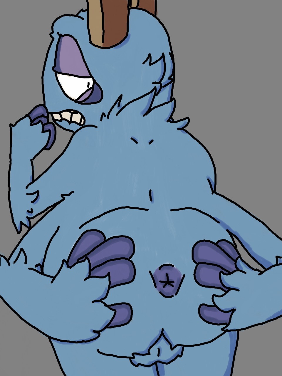 anus ass big_blue_bubble blue_body blue_fur bowgart digital_media_(artwork) fur hi_res horn humanoid looking_at_viewer male monster multi_arm multi_limb my_singing_monsters simple_background solo solo_male unknown_artist video_games zoruken