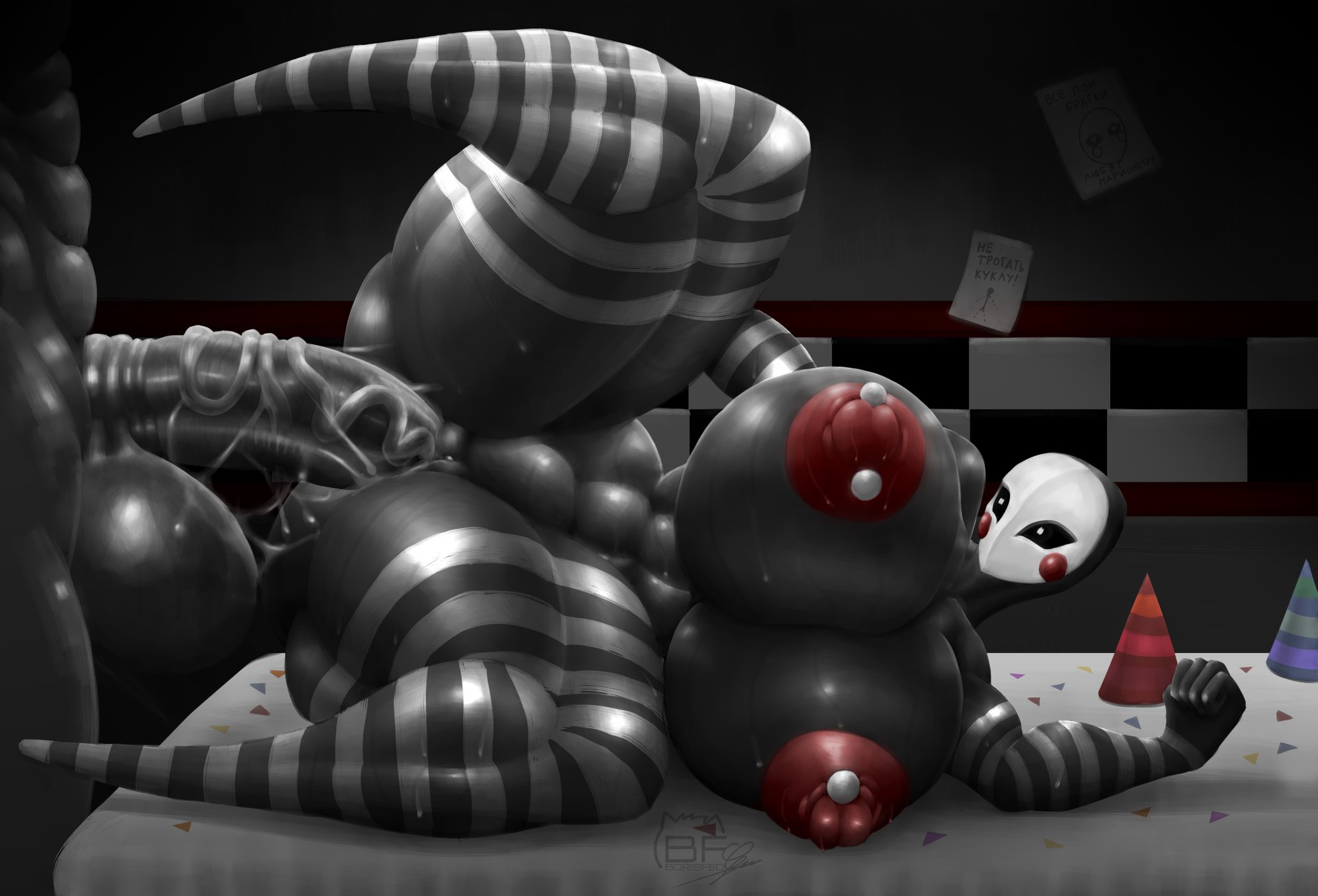 1girl, 1girls, 2d, borisfed, color, digital media (artwork), female, five nights at freddy's, five nights at freddy's 2, fnaf, marionette (fnaf), pierced nipples, puppet (fnaf), straight, tagme, vaginal penetration