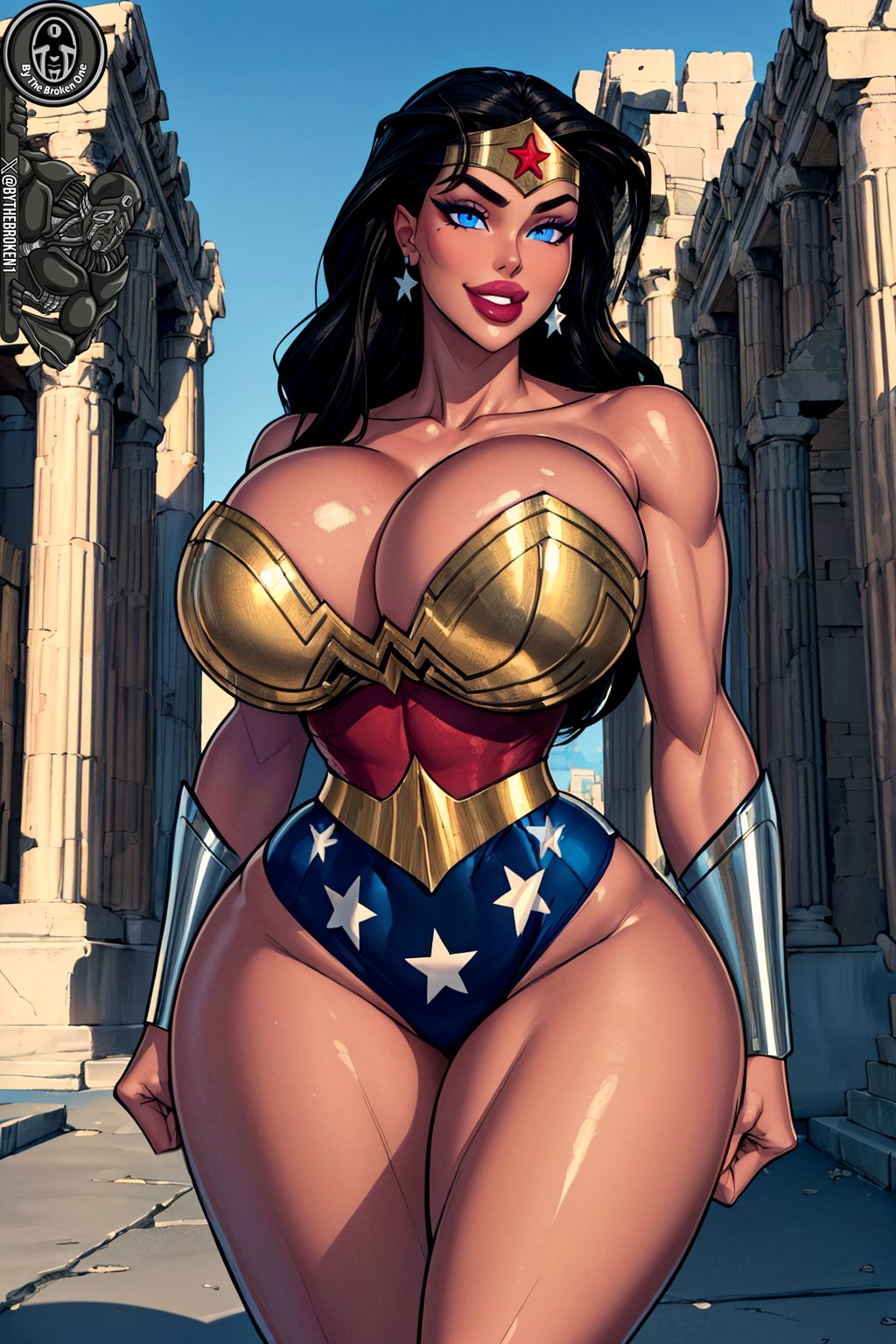 1girls ai_generated amazon amazonian big_breasts black_hair blue_eyes breast_plate busty bythebrokenone cleavage curvaceous curvy_female dc dc_comics diana_prince earrings female female_focus headwear large_breasts leotard light-skinned_female light_skin long_hair looking_at_viewer muscular_arms muscular_female muscular_thighs princess royal royalty superheroine thick thick_thighs toned_female voluptuous voluptuous_female wide_hips wonder_woman wonder_woman_(series)