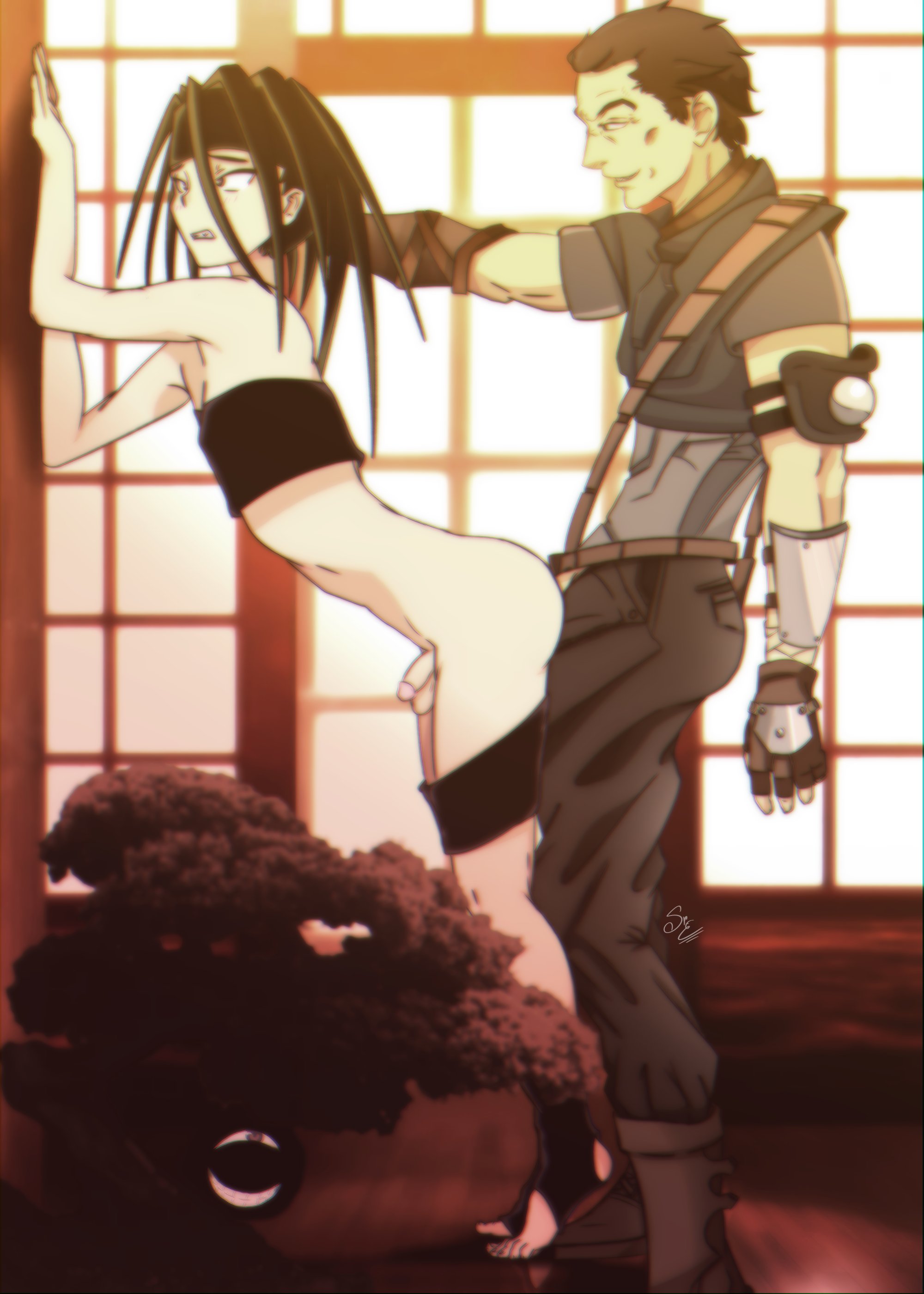 2d, 2d (artwork), against wall, envy (fullmetal alchemist), femboy, femboysub, fullmetal alchemist, gay, male, mostly nude, penis, small penis, sr. engrudo