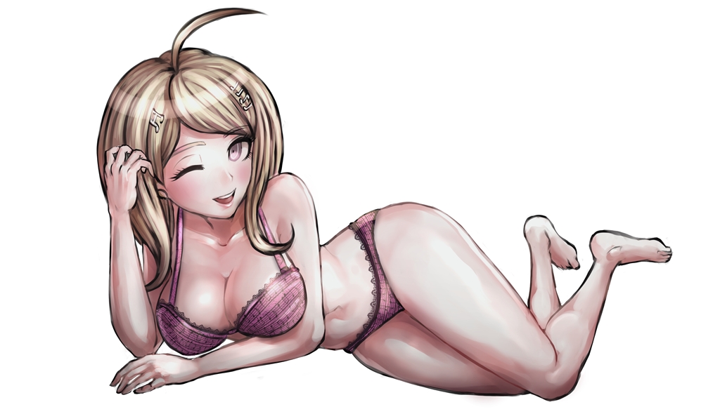 akamatsu kaede, almost naked, bra, danganronpa, danganronpa v3, female, panties, straight hair, underwear