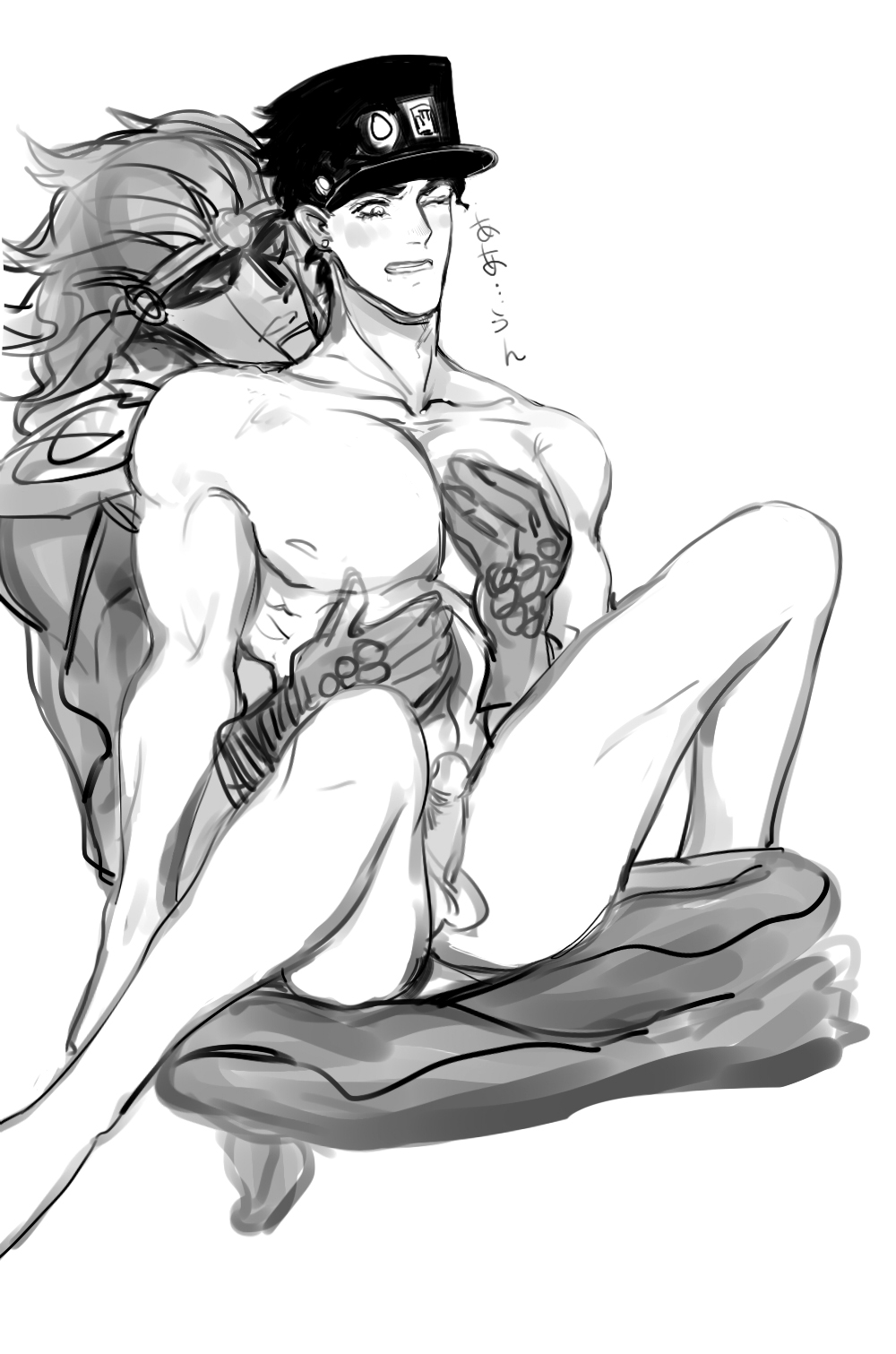 2boys erection gay hands_on_another's_chest jojo's_bizarre_adventure jotaro_kujo male male/male male_only mumuz muscular_male nude_male one_eye_closed penis stand_(jjba) standcest star_platinum stardust_crusaders yaoi