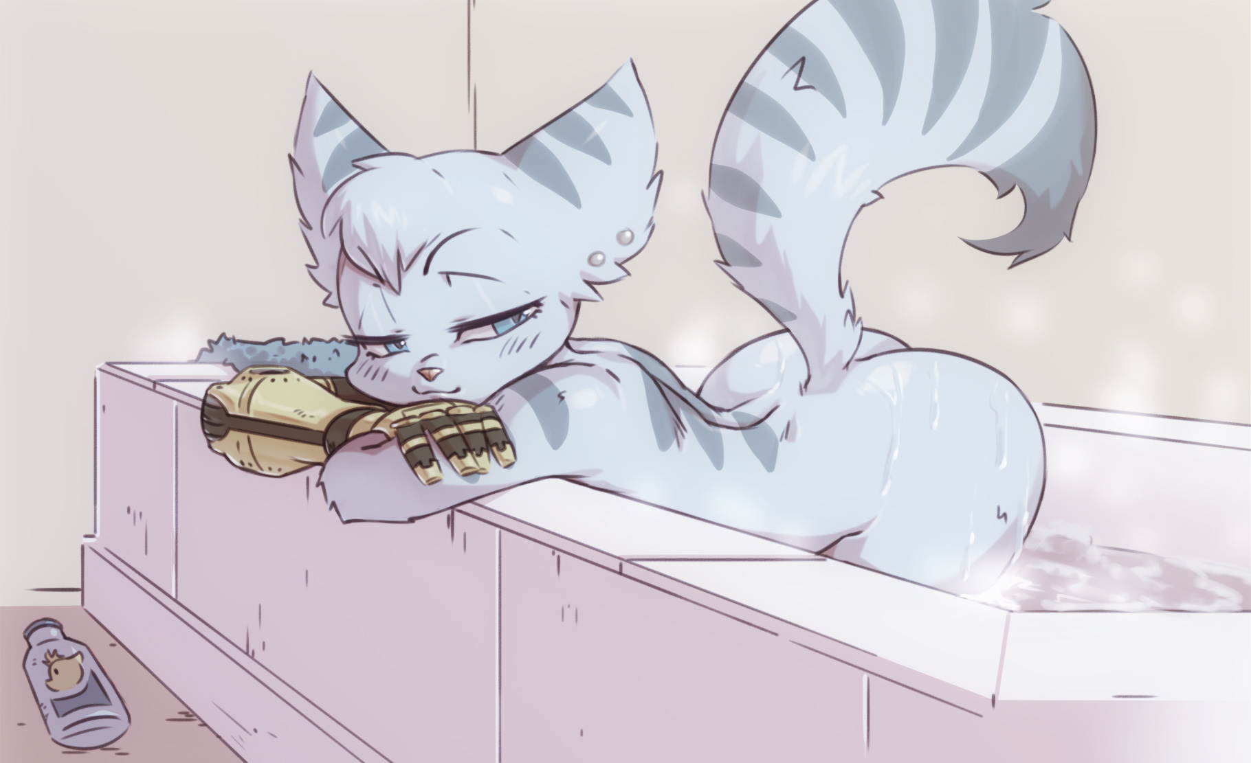ass, bathing, bathroom, bathtub, big ass, casual, cybernetic arm, cybernetic limb, cybernetics, female, lombax, mcfli, mechanical, prosthetic, prosthetic arm, prosthetic limb, ratchet and clank, rivet (ratchet and clank), tagme