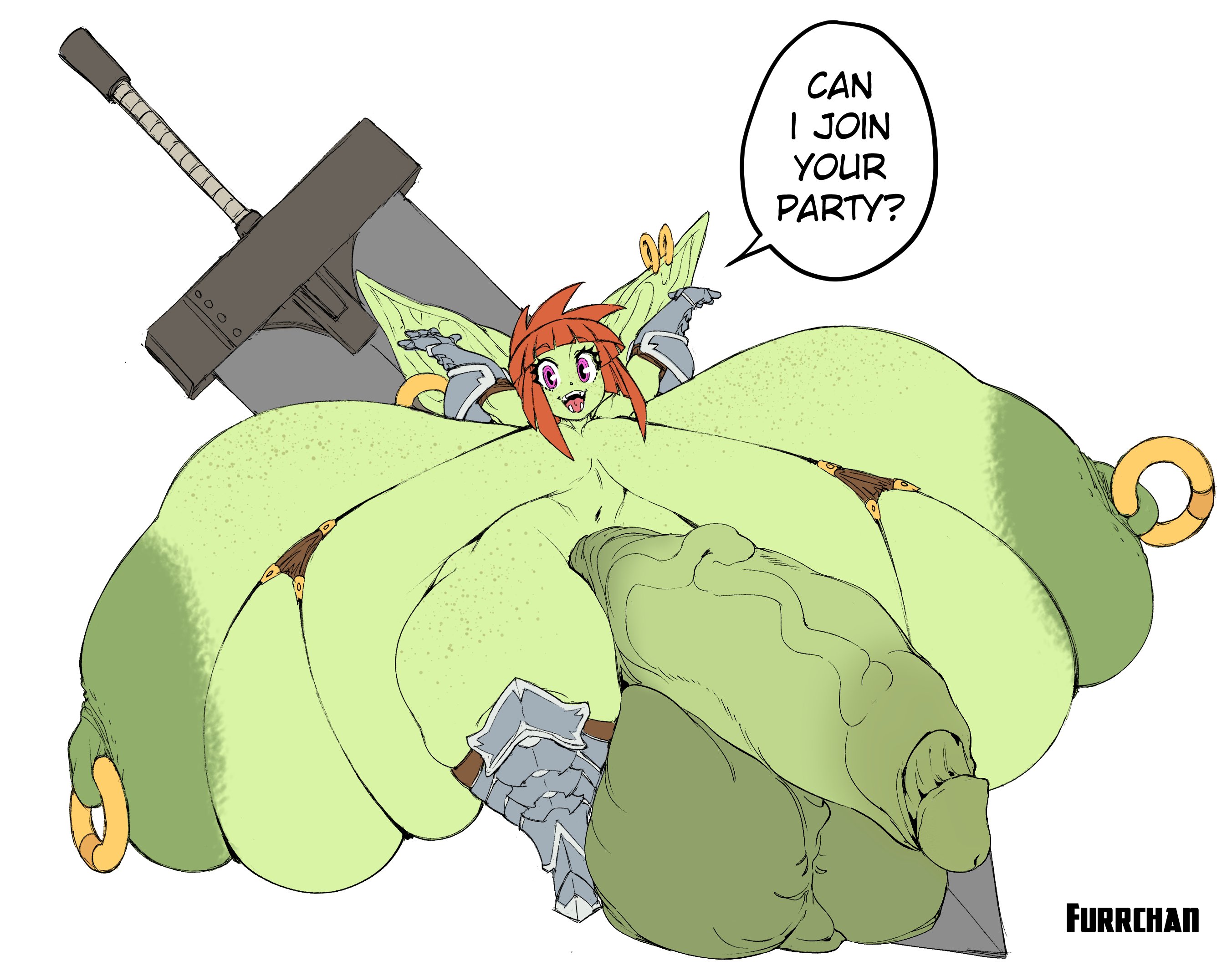 breasts, colossal breasts, furrchan, futanari, goblin, hyper, hyper breasts, hyper penis, intersex, penis, shortstack, talking to viewer