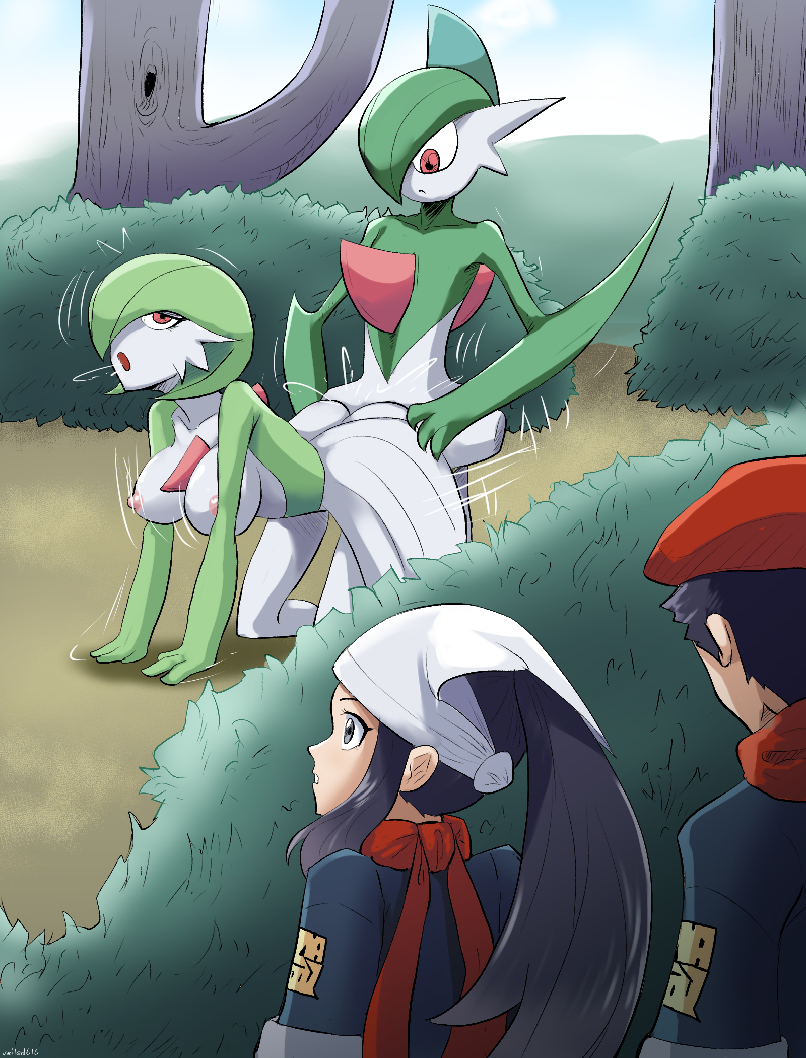 ahe gao, akari (pokemon), anthro, anus, ass, big ass, big breasts, big butt, breasts, doggy style, female, gallade, gardevoir, human, large breasts, pokemon, pokemon (species), pokemon dppt, pokemon legends: arceus, pokemon on pokemon, pussy, rei (pokemon), straight, veiled616