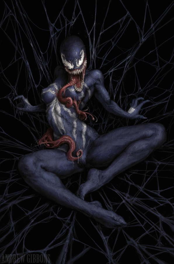 1girls, alien girl, andrew-gibbons, black body, boobs, breasts, female, female only, long tongue, marvel, marvel comics, medium breasts, monster girl, nipples, sharp teeth, she-venom, solo, solo female, spider-man (series), tits, tongue, tongue out