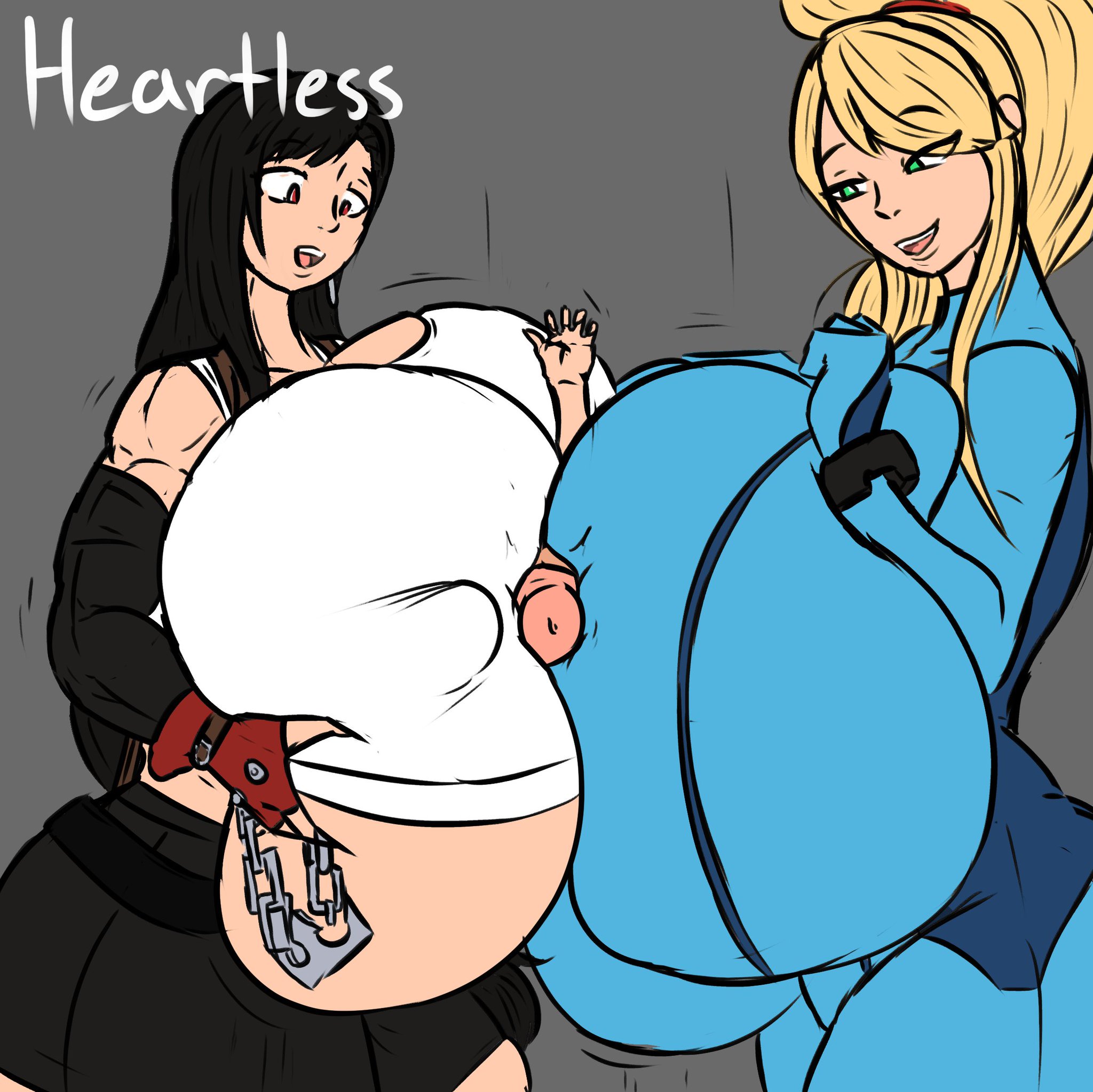 2girls, bodysuit, breast docking, breast press, breast squish, breast to breast, breasts, bursting breasts, clothed paizuri, clothed sex, crossover, docking, double paizuri, elbow gloves, female, femdom, final fantasy, final fantasy vii, full body paizuri, fully clothed, gigantic breasts, gokusenpai, green eyes, huge breasts, hyper, hyper breasts, kingdom hearts, male, metroid, miniskirt, nipples visible through clothing, paizuri, reaching out, red eyes, samus aran, size difference, small but hung, smaller male, sora, sora (kingdom hearts), square enix, struggling, tank top, tifa lockhart, tight clothing, underboob, zero suit samus
