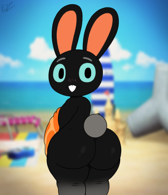 2021 animal_crossing ass beach black_fur blue_eyes cole_(animal_crossing) electricsnowfox embarrassed_nude_exposure nintendo thick_thighs thighs