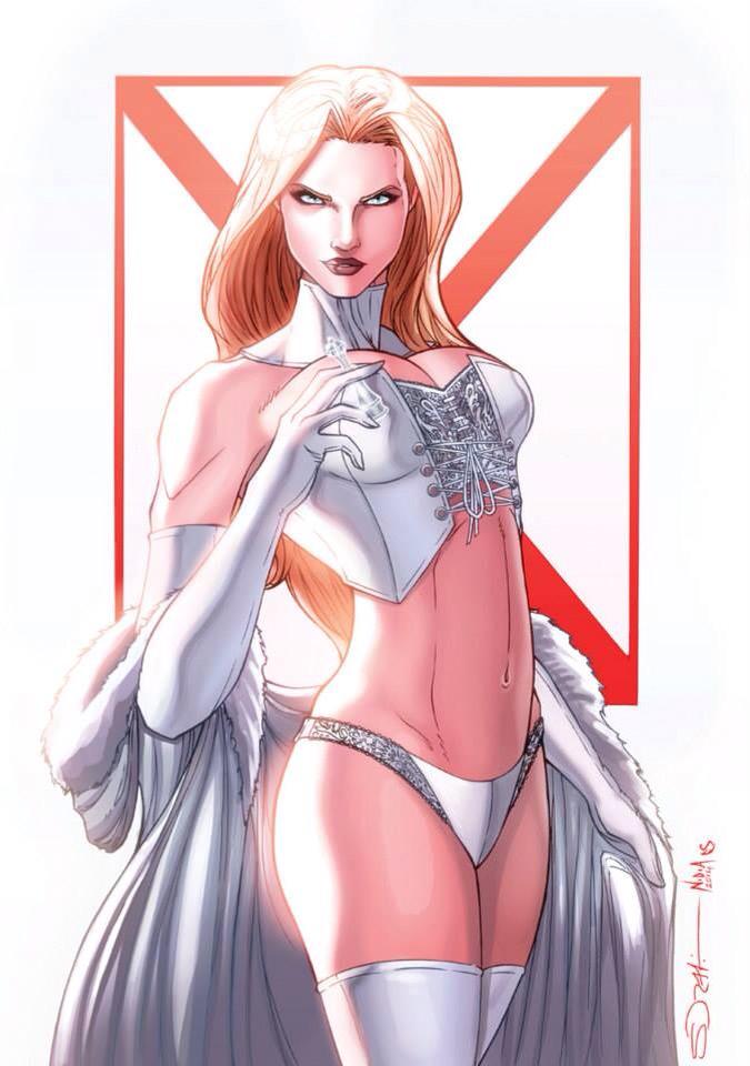 1girls blonde_hair emma_frost female_only looking_at_viewer marvel marvel_comics simple_background sorah_suhng white_clothing white_queen x-men