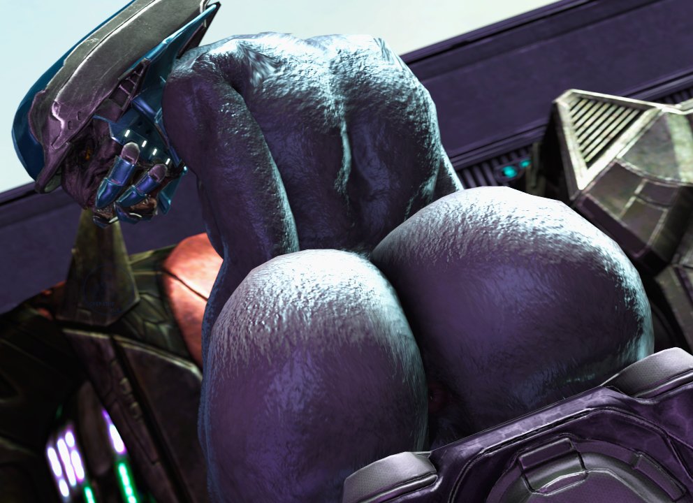 1boy, 3d, alien, anus, ass, ass focus, back, big ass, bubble ass, bubble butt, elite (halo), gay, grey skin, halo (series), helmet, huge ass, looking back, male, male only, male sangheili (halo), mandibles, operator hue, operatorhu3 (artist), sangheili, sitting