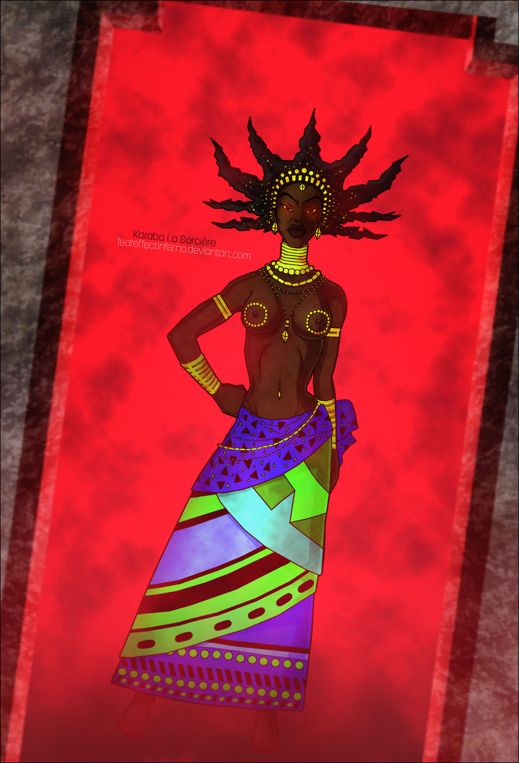 1girls african african_female breasts dark-skinned_female dark_nipples dark_skin female female_focus female_only gold_(metal) gold_jewelry karaba kirikou_and_the_sorceress litoperezito long_hair mature_female milf nipples spiky_hair topless topless_female