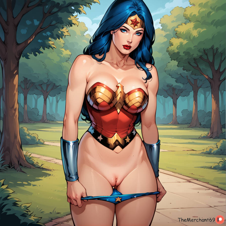 ai_generated anus black_hair blue_eyes blue_thong bracers dc dc_comics diana_prince exposed_pussy flashing flashing_pussy heroine justice_league leotard long_hair looking_at_viewer makeup nipples nsfw panties_pull patreon patreon_username pulling_panties pussy red_leotard red_lipstick solo stable_diffusion superhero_costume superheroine themerchant69 tiara torn_clothes wonder_woman wonder_woman_(series)