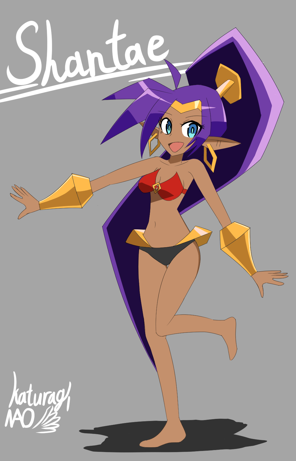 1girls bare_soles barefoot bikini bikini_bottom bikini_top black_bikini_bottom blue_eyes ear_piercing earrings feet female female_only gray_background humanoid humanoid_female long_hair one_female open_mouth pointy_ears ponytail purple_hair red_bikini_top shantae shantae_(character) simple_background soles solo solo_female solo_only very_long_hair wayforward