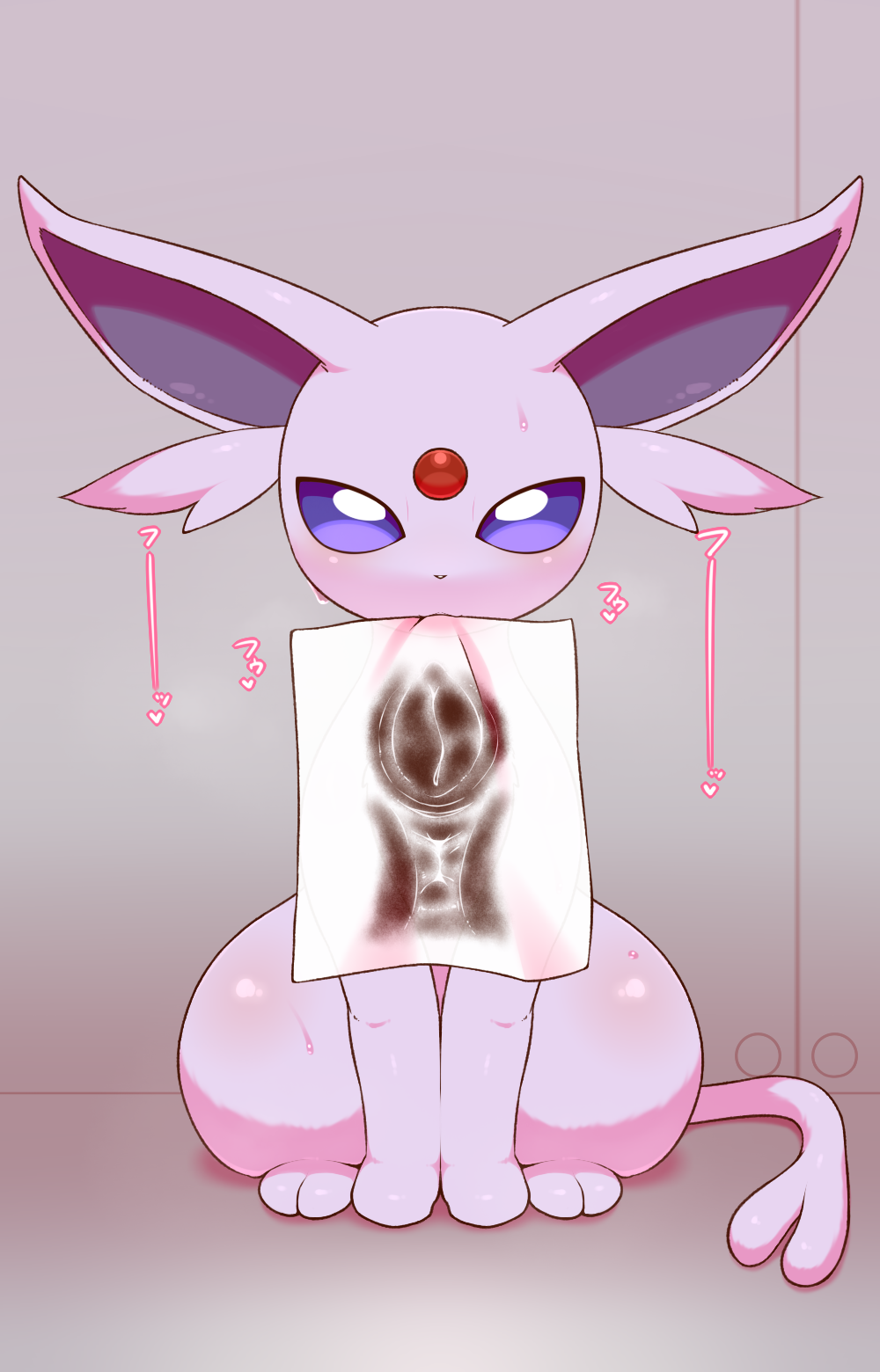 alacarte anus bodily_fluids eeveelution espeon feral fur generation_2_pokemon genitals heart hi_res looking_at_viewer nintendo pokemon pokemon_(species) purple_body purple_fur pussy solo sweat video_games wide_hips