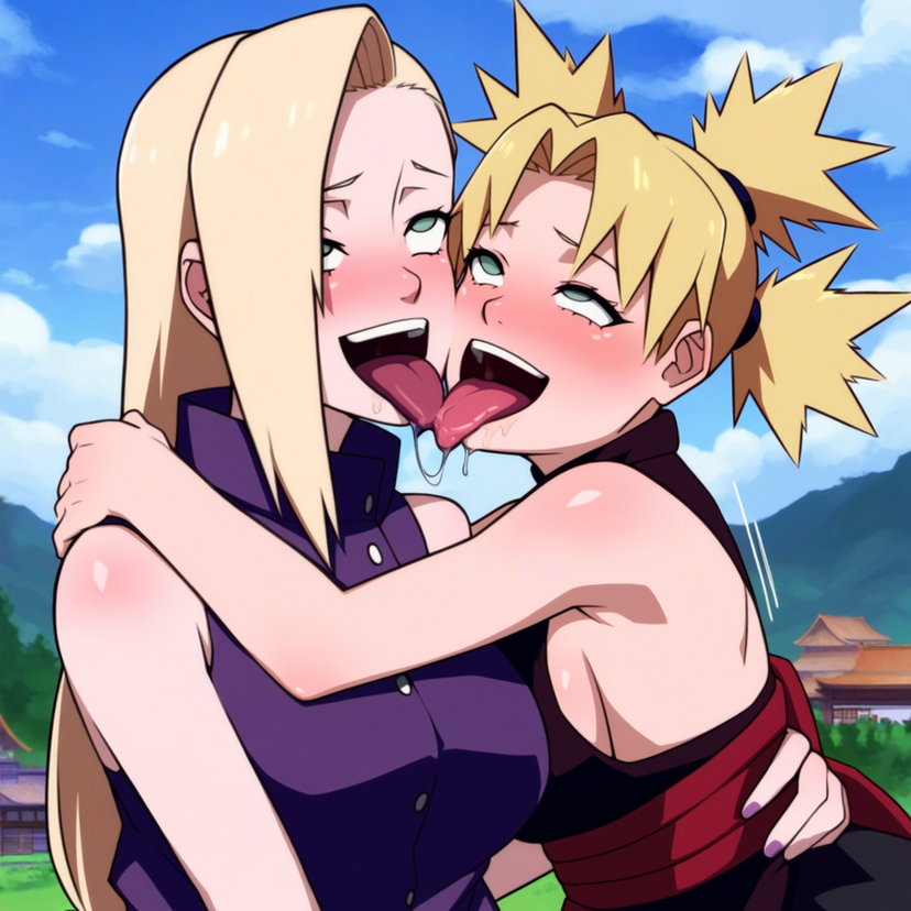 2girls ai_generated blush blushing female female_only french_kiss ino_yamanaka naruto naruto_shippuden pleasure_face powerhouserift saliva temari tongue_kiss yuri