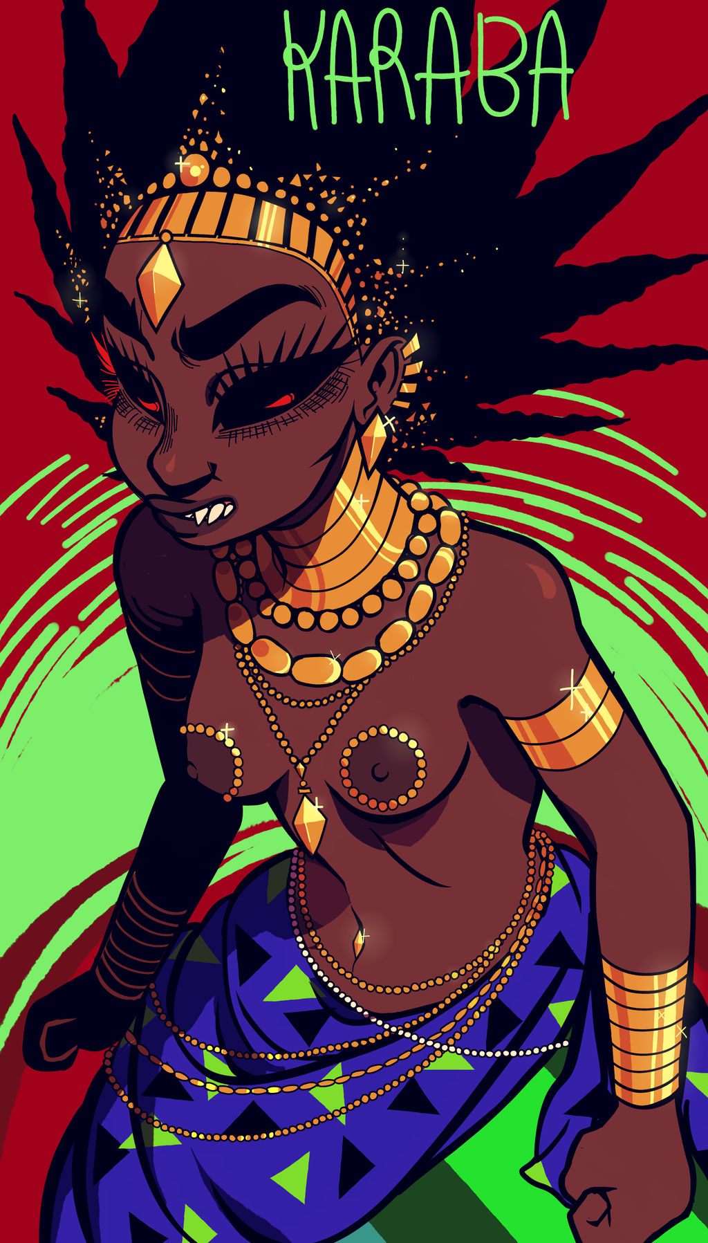 1girls african african_female breasts dark-skinned_female dark_nipples dark_skin digitallyimpaired female female_focus female_only gold_(metal) gold_jewelry karaba kirikou_and_the_sorceress long_hair mature_female milf nipples spiky_hair topless topless_female