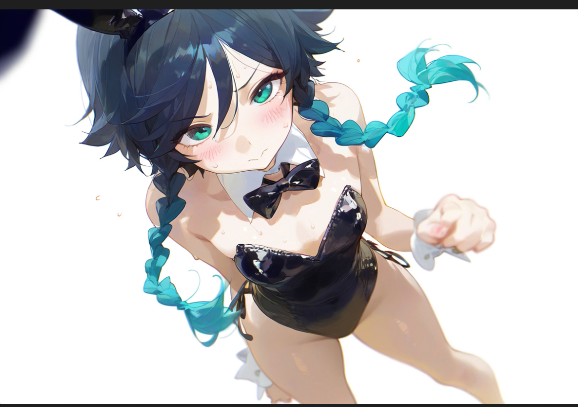 1boy, ai generated, bunny ears, bunnysuit, genshin impact, male, male only, venti (genshin impact), yaoi